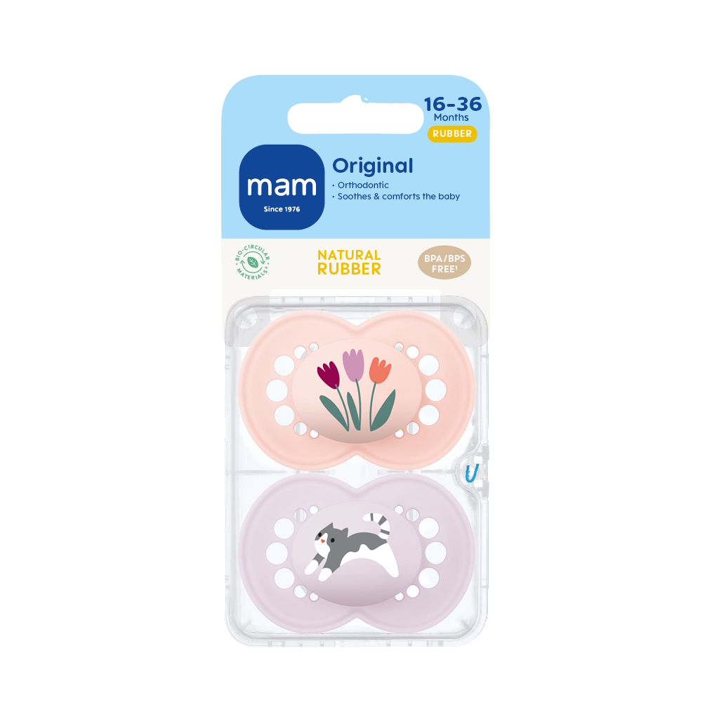 MAM Orig 16-36m Nat Rub 2p Box V Pink