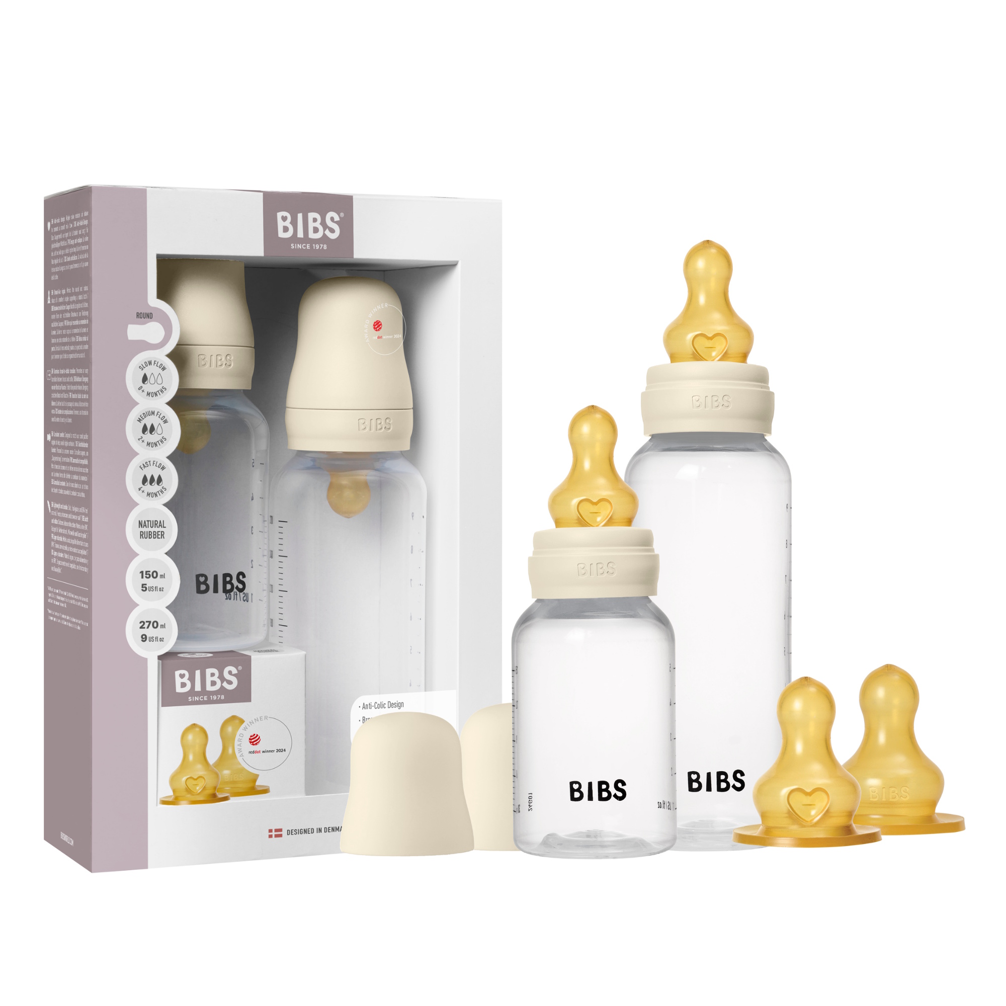 BIBS Grow and Flow Baby Bottle Sæt Naturgummi Ivory