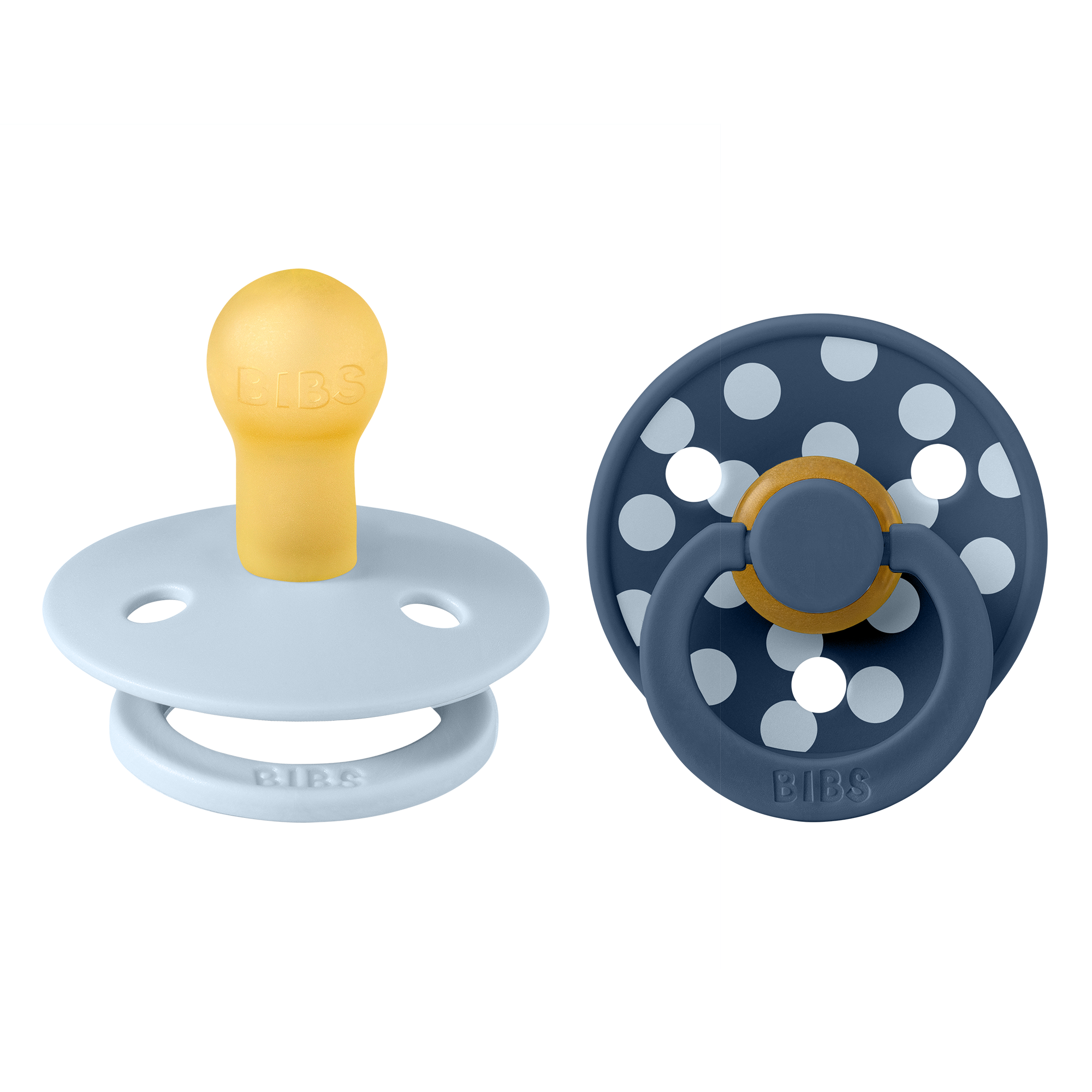 BIBS Pacifier Studio Colour 2 PACK Polka Latex Size 1 Baby Blue/Steel Blue