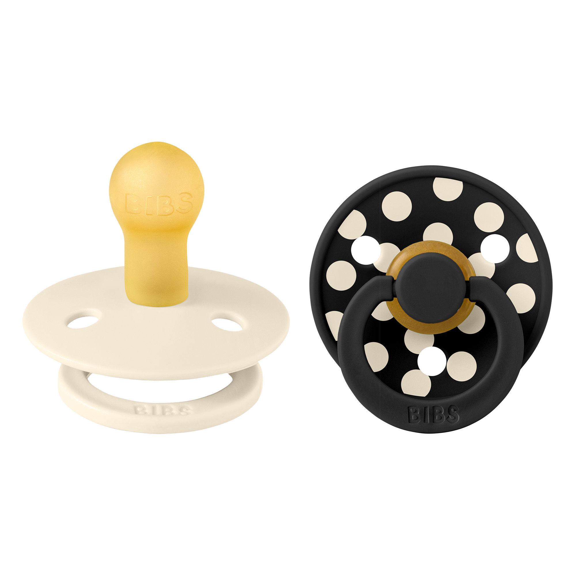 BIBS Pacifier Studio Colour 2 PACK Polka Latex Size 1 Ivory/Black