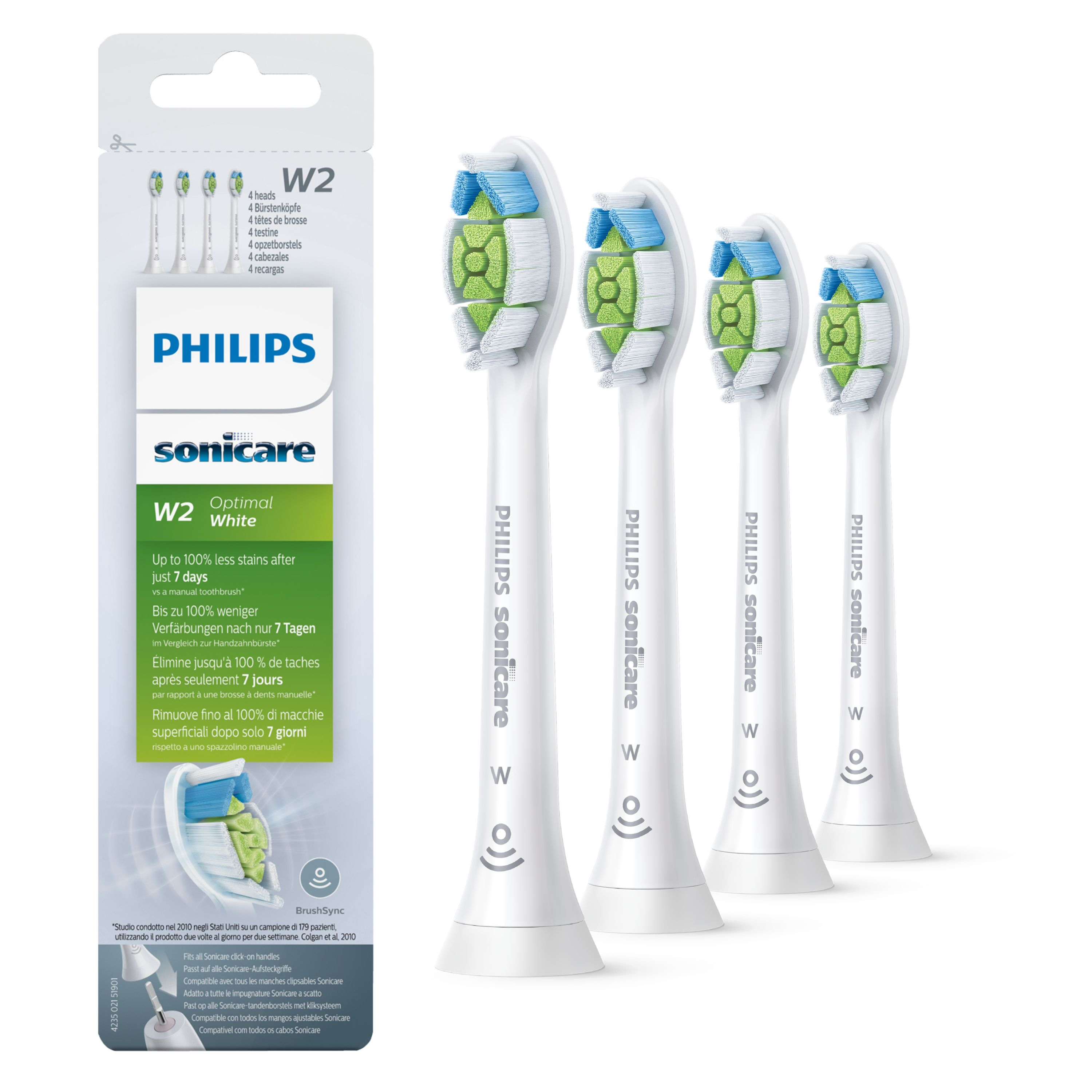 Philips Sonicare 4 x W2 Optimal White Soniske Tandbørstehoveder - Hvid