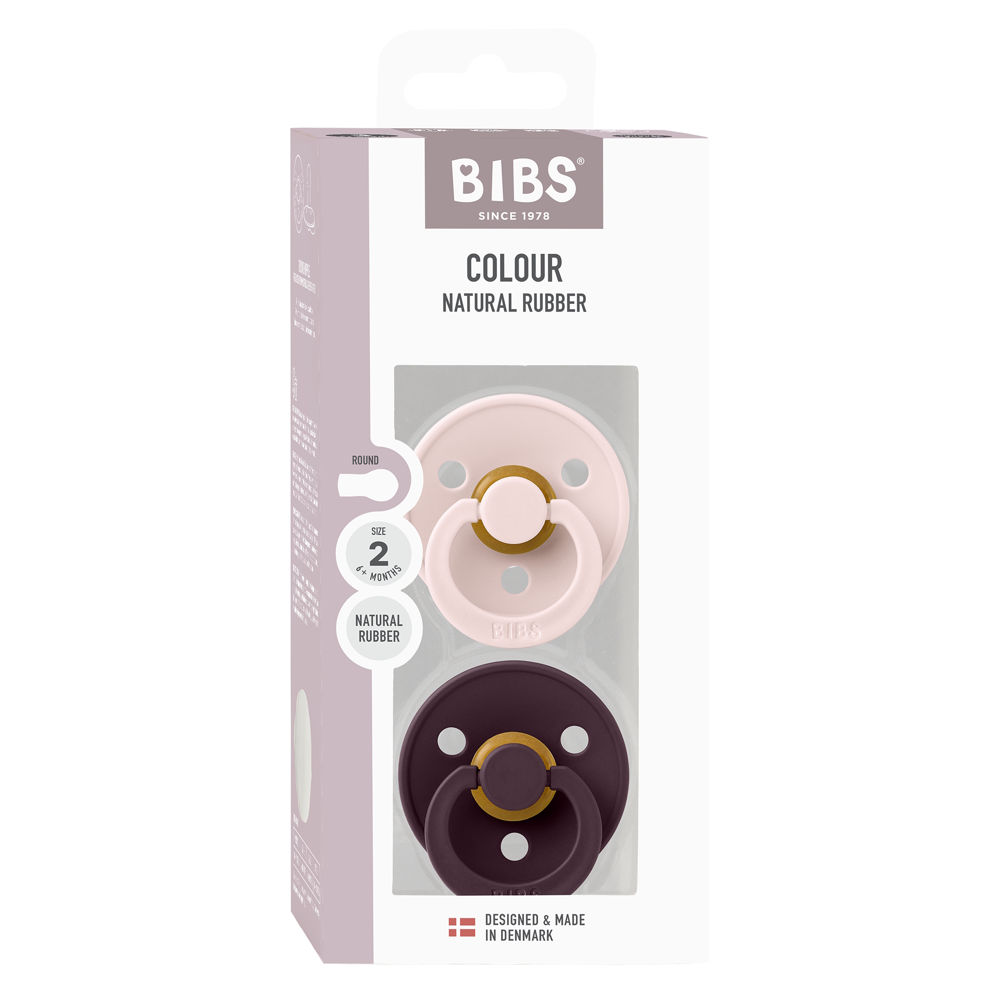 BIBS Pacifier Colour 2 PACK Latex Size 2 Petal/Plum