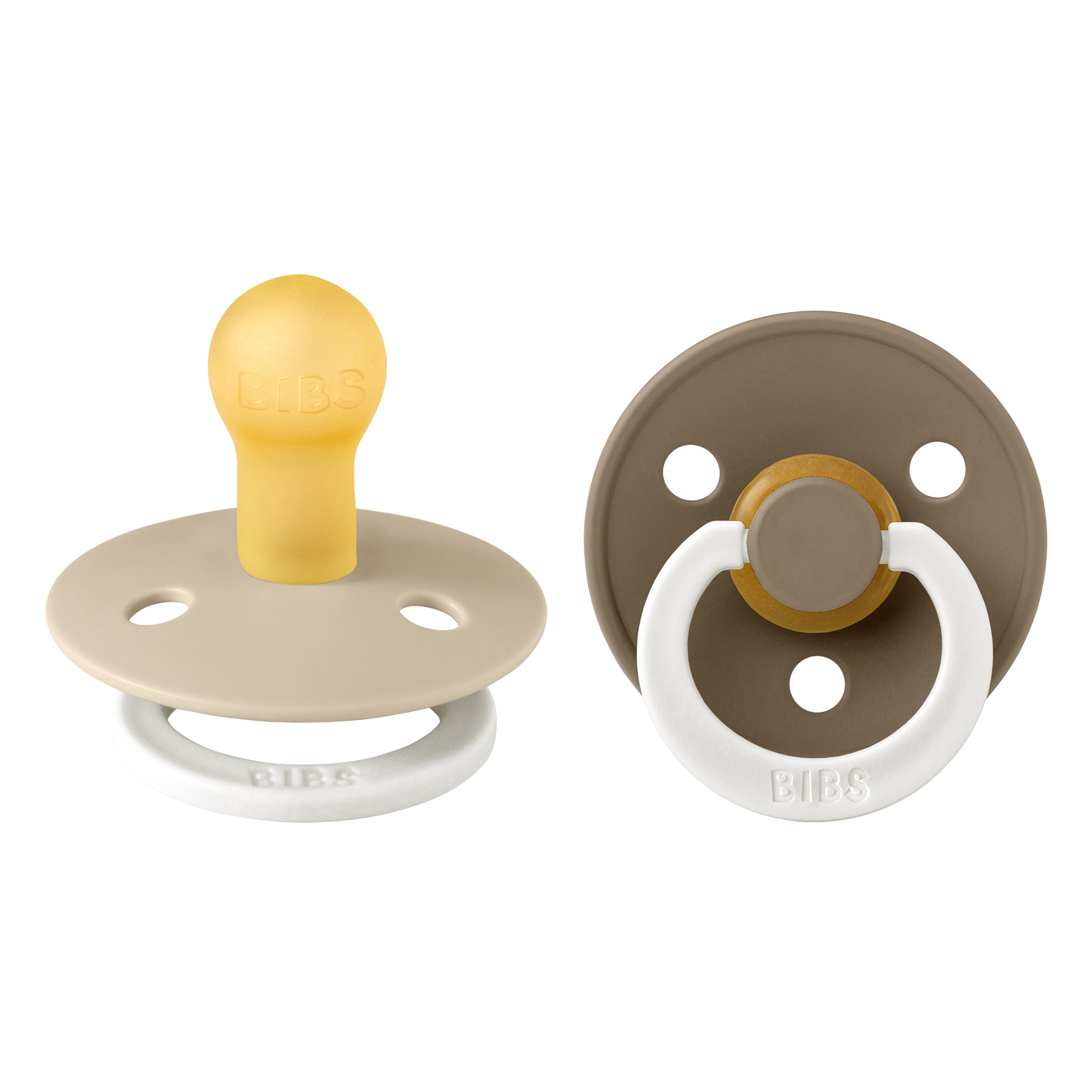 BIBS Pacifier Colour 2 PACK Latex Size 1 Vanilla GLOW/Dark Oak GLOW
