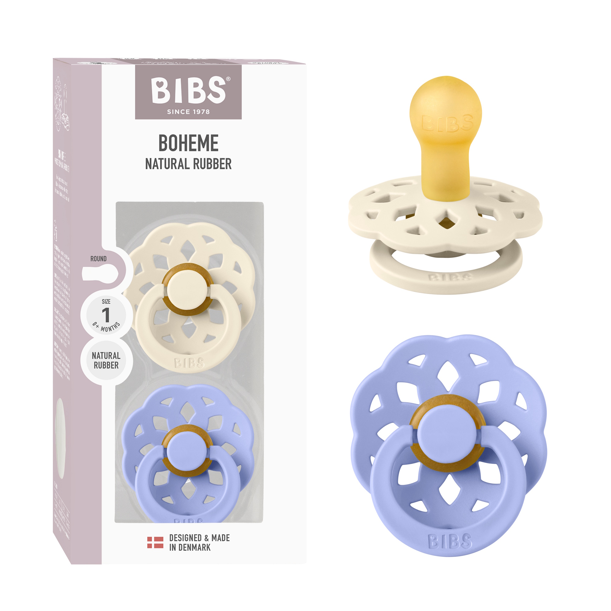 BIBS Pacifier Boheme 2 PACK Latex Size 1 Ivory/Hush