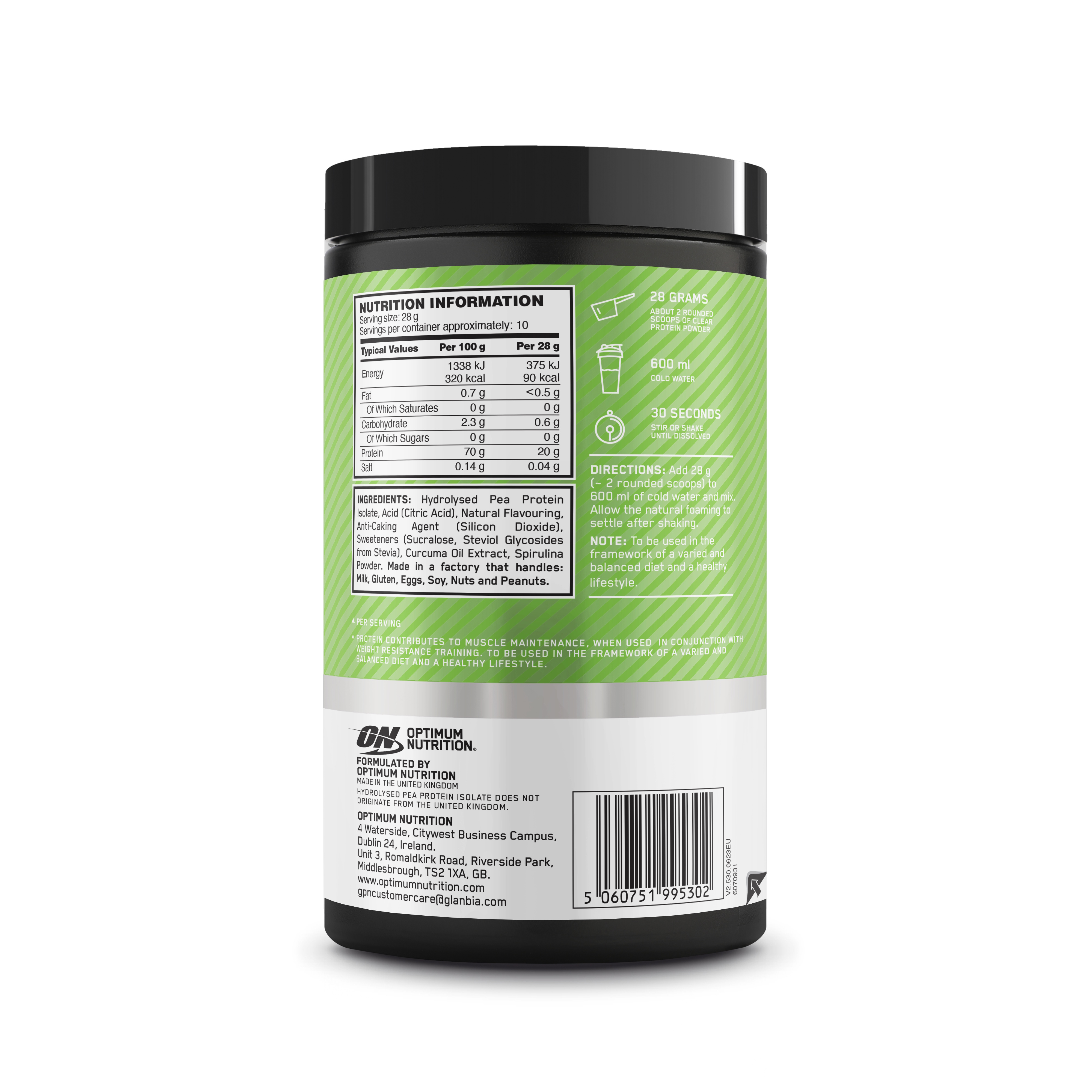 Optimum Nutrition Clear Protein 100% Plant Protein Isolate- Lime Sorbet