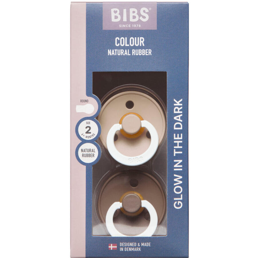 BIBS Colour Glow Sut Latex Str. 2, Vanilla Glow/Dark Oak Glow, Rund