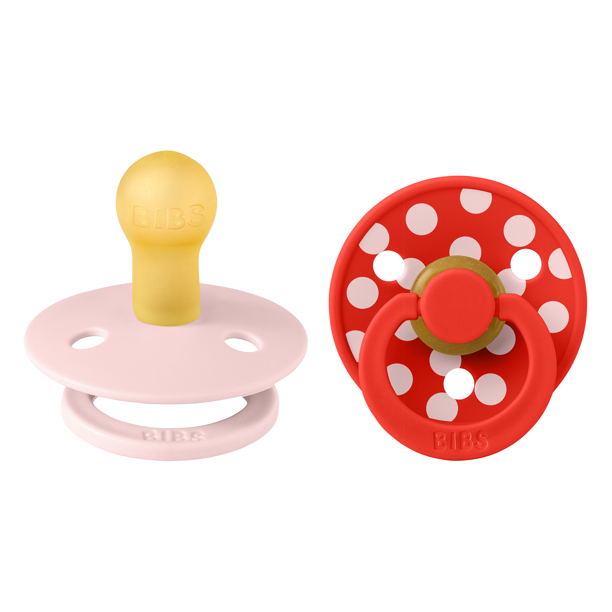 BIBS Pacifier Studio Colour 2 PACK Polka Latex Size 1 Blossom/Candy Apple