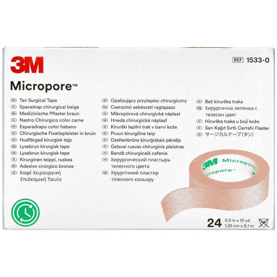 Micropore Kirugisk Tape Lysebrun 1,2 cm x 9,1 m - Hospitalspakning