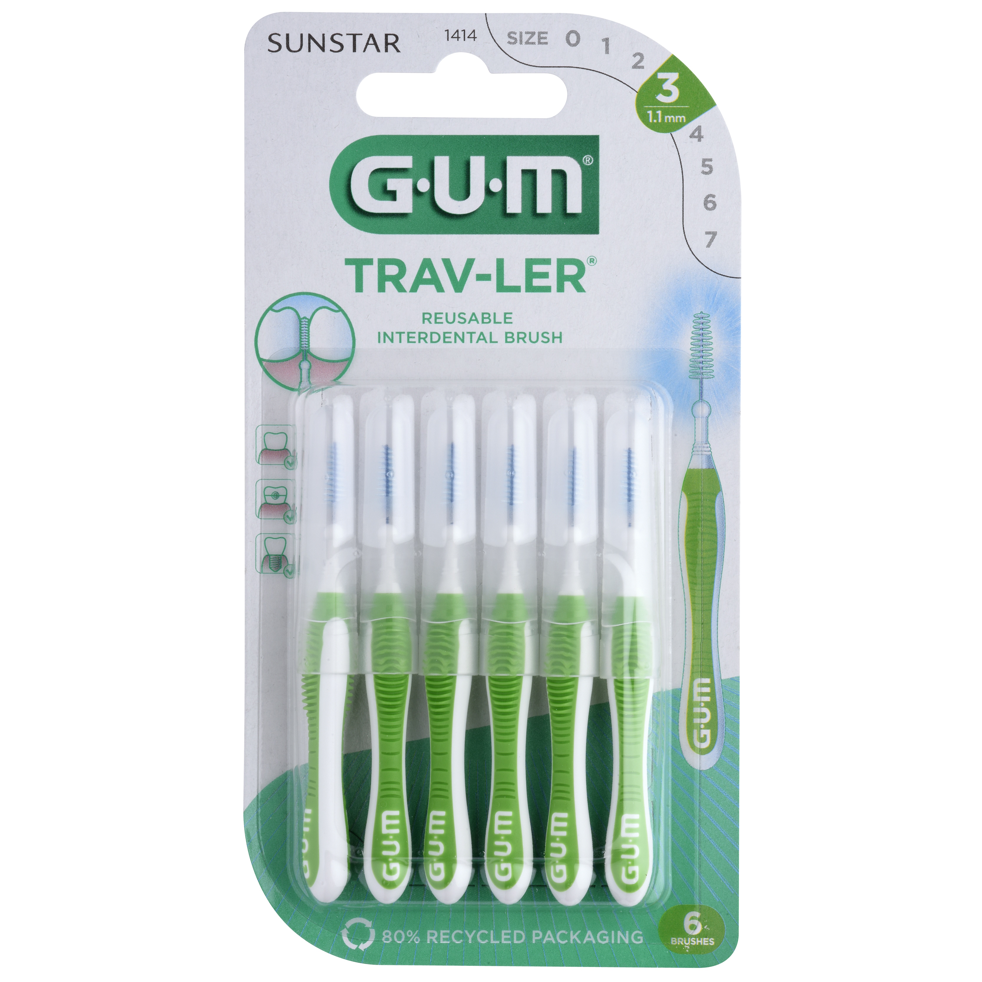 GUM TRAV-LER Mellemrumsbørste Nr. 1414 1,1mm