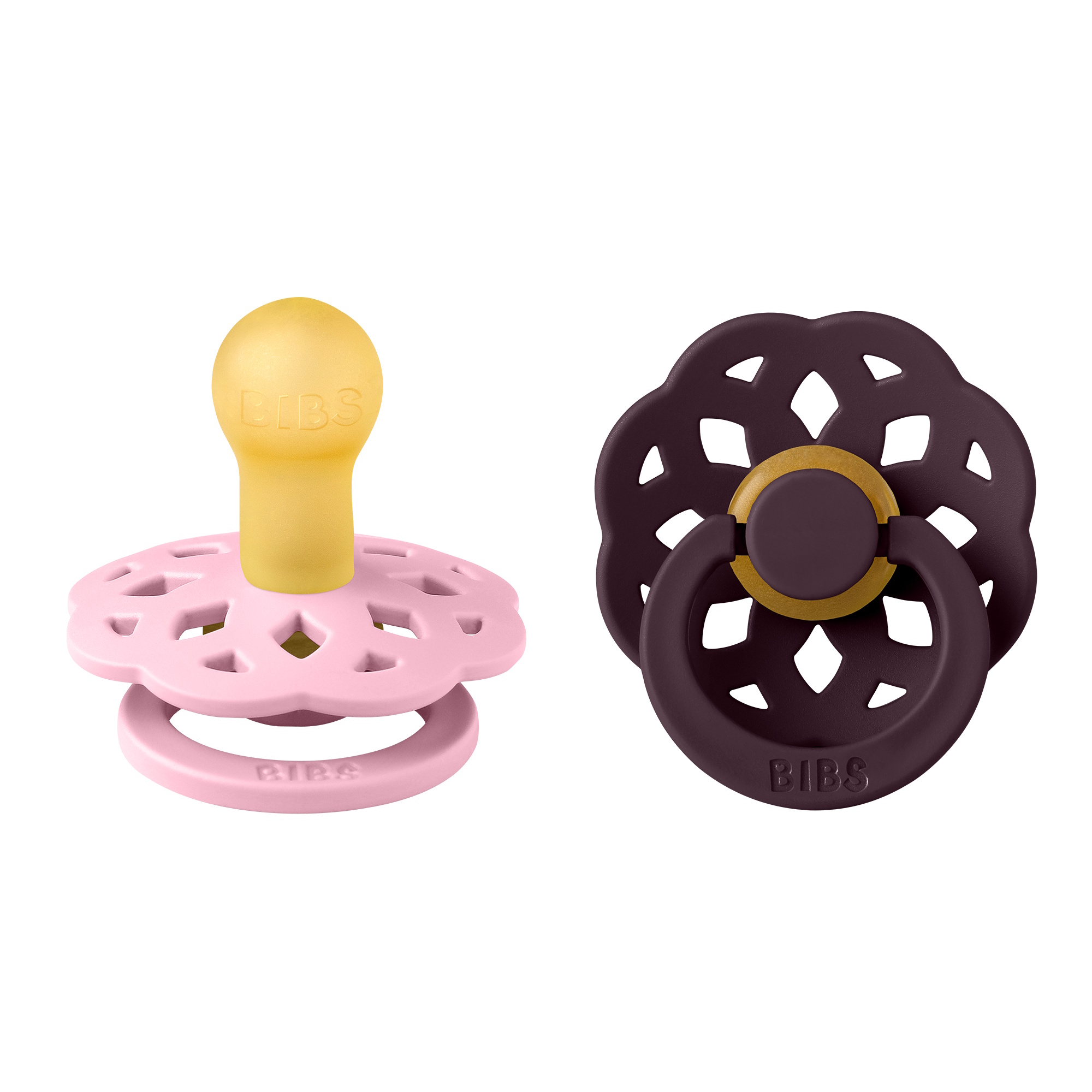 BIBS Pacifier Boheme 2 PACK Latex Size 1 Baby Pink/Plum
