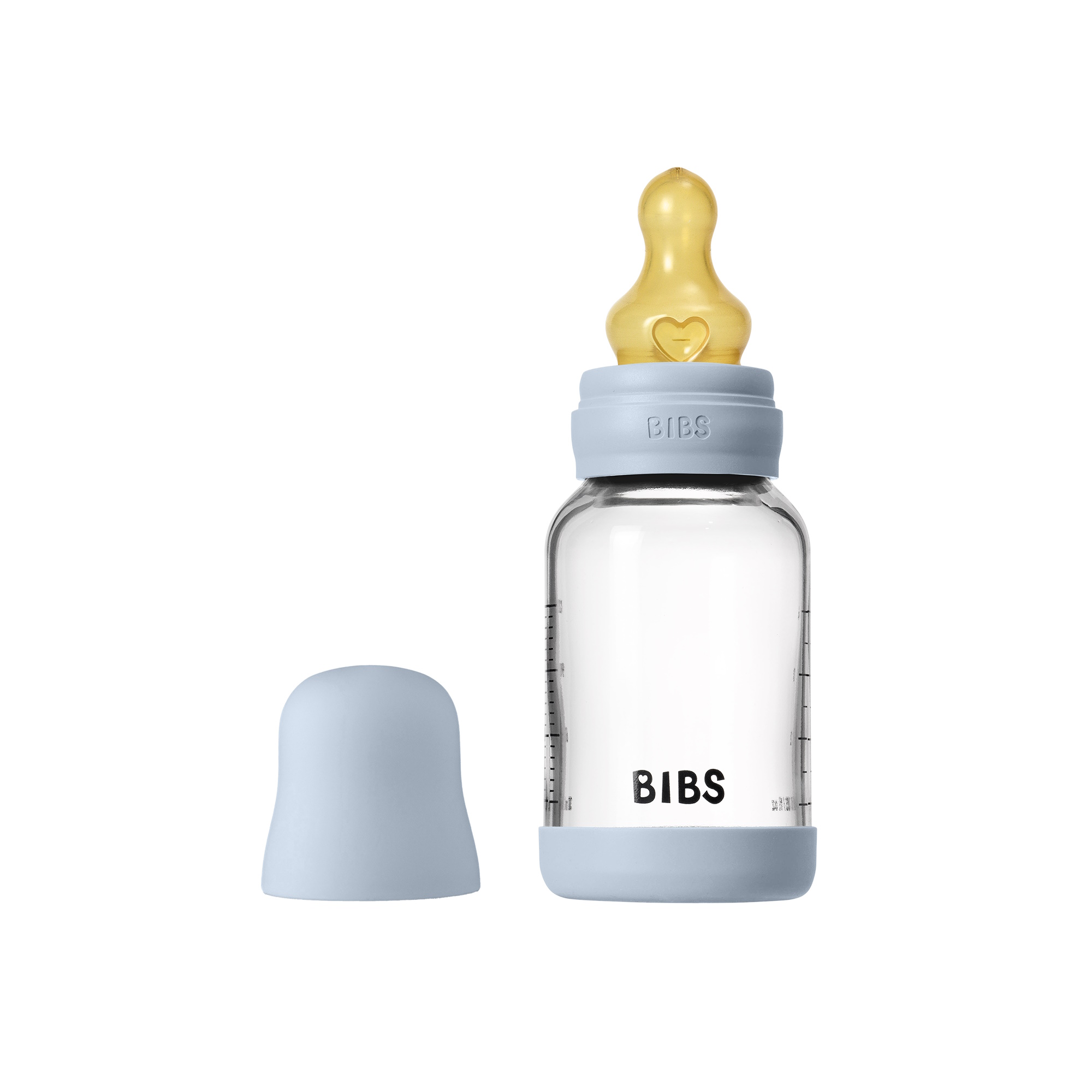 BIBS Baby Glass Bottle Naturgummi Slow Flow Baby Blue
