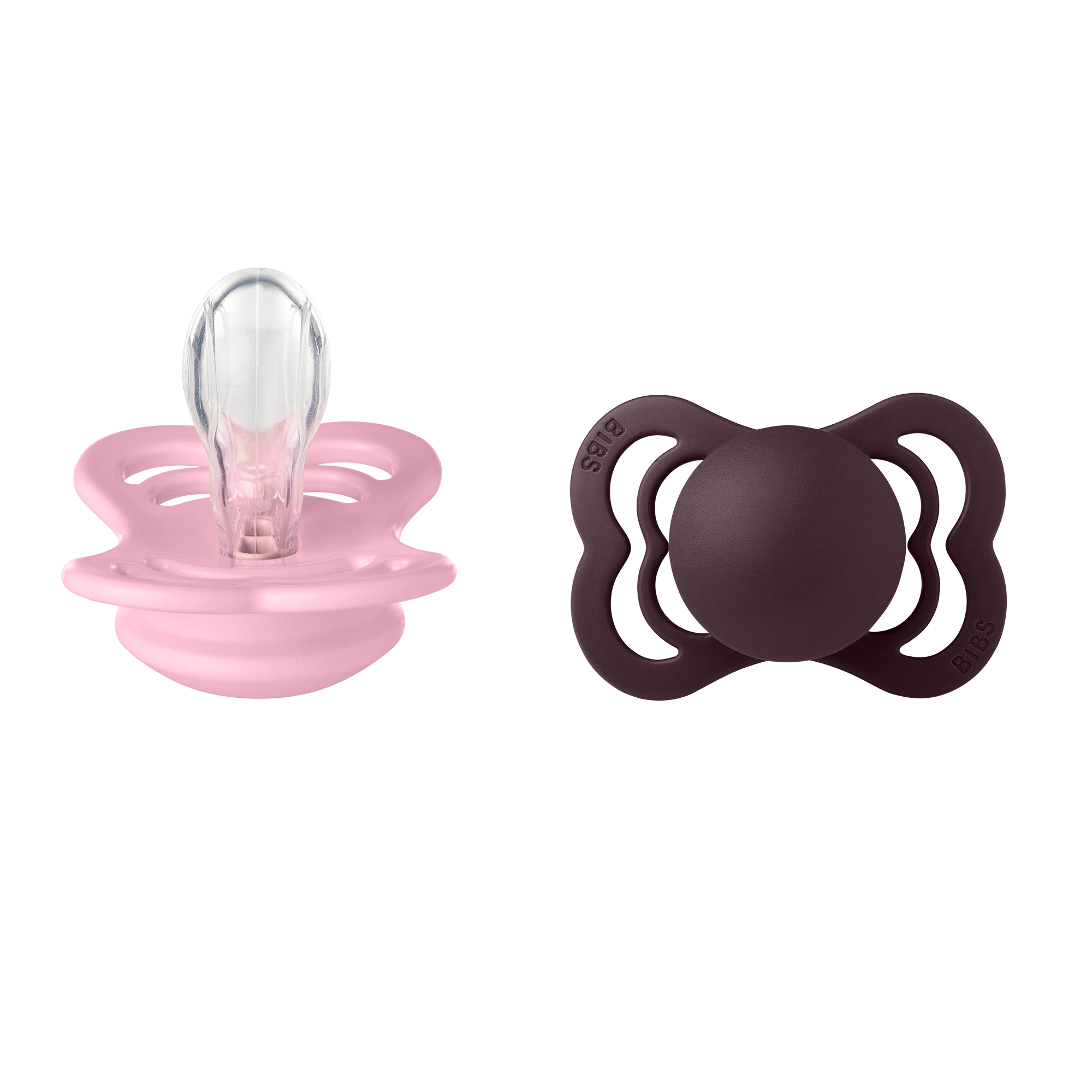 BIBS Pacifier Supreme 2 PACK Silicone Size 1 Baby Pink/Plum