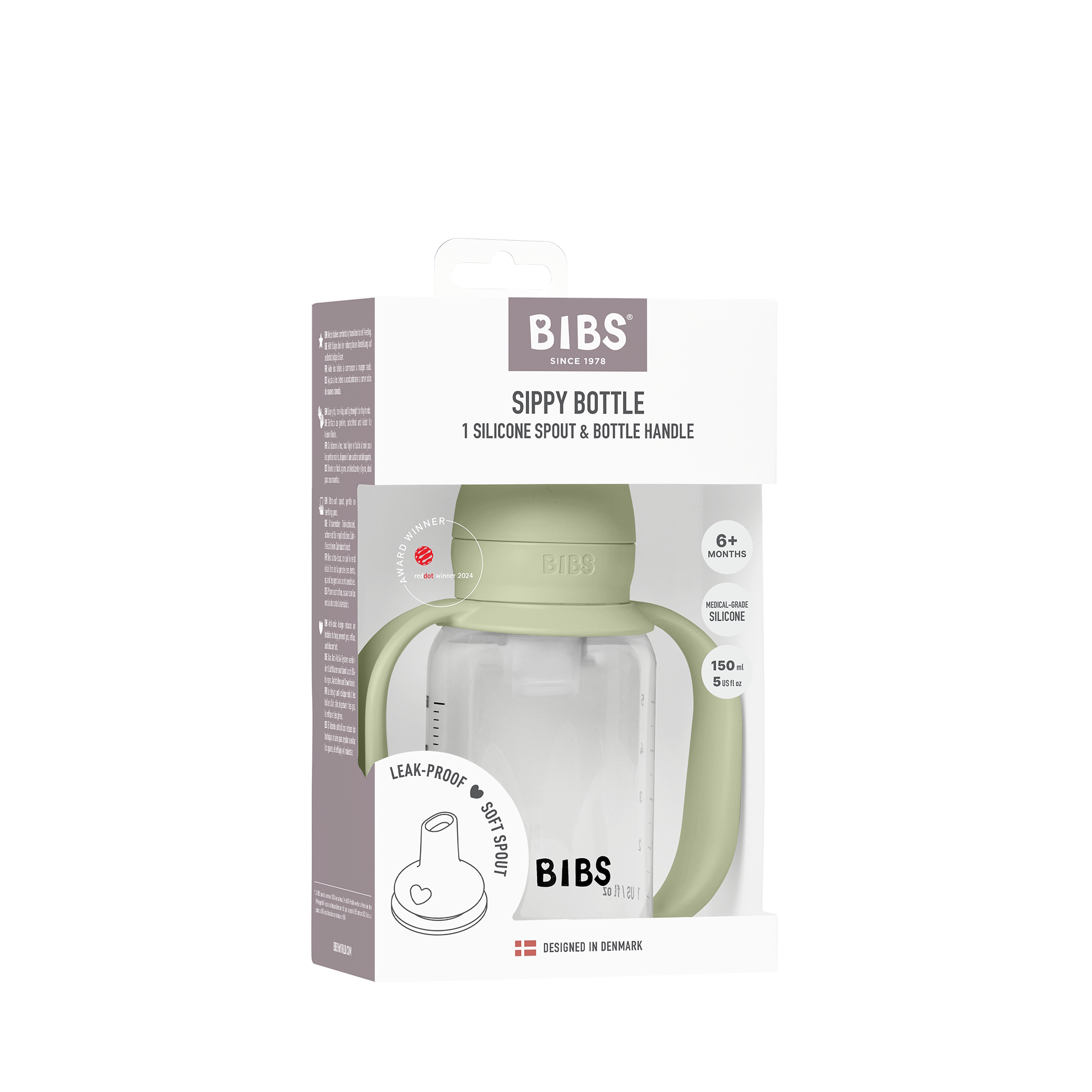 BIBS Baby Sippy Bottle Spout Silicone 1 pack 150 ml Sage