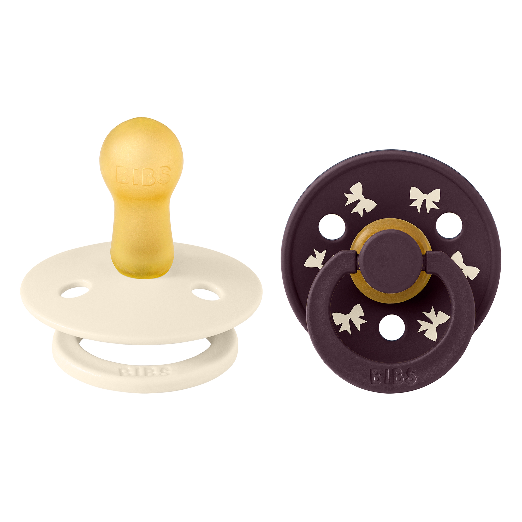BIBS Pacifier Colour Holiday Bow 2 PACK Latex Size 2 Ivory/Plum