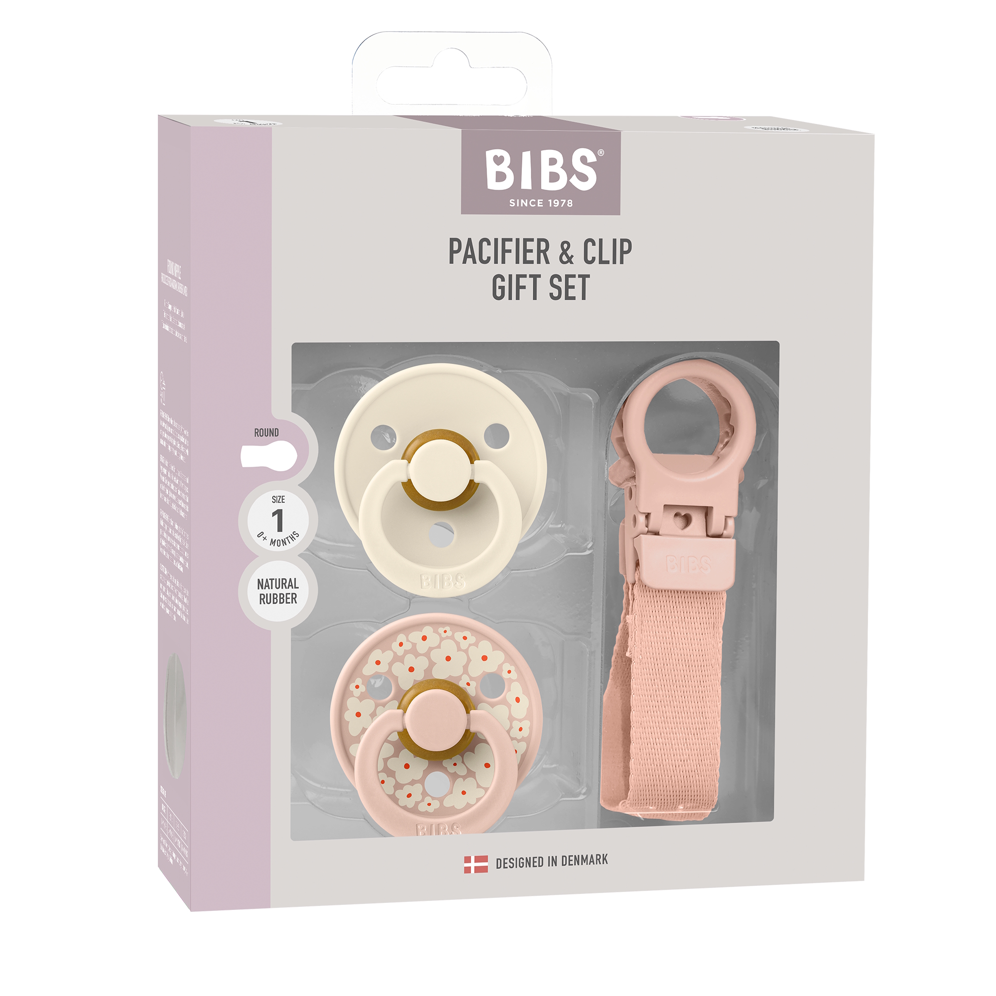 BIBS Colour Pacifier & Loop Clip Gift Set Latex Size 1 Blush