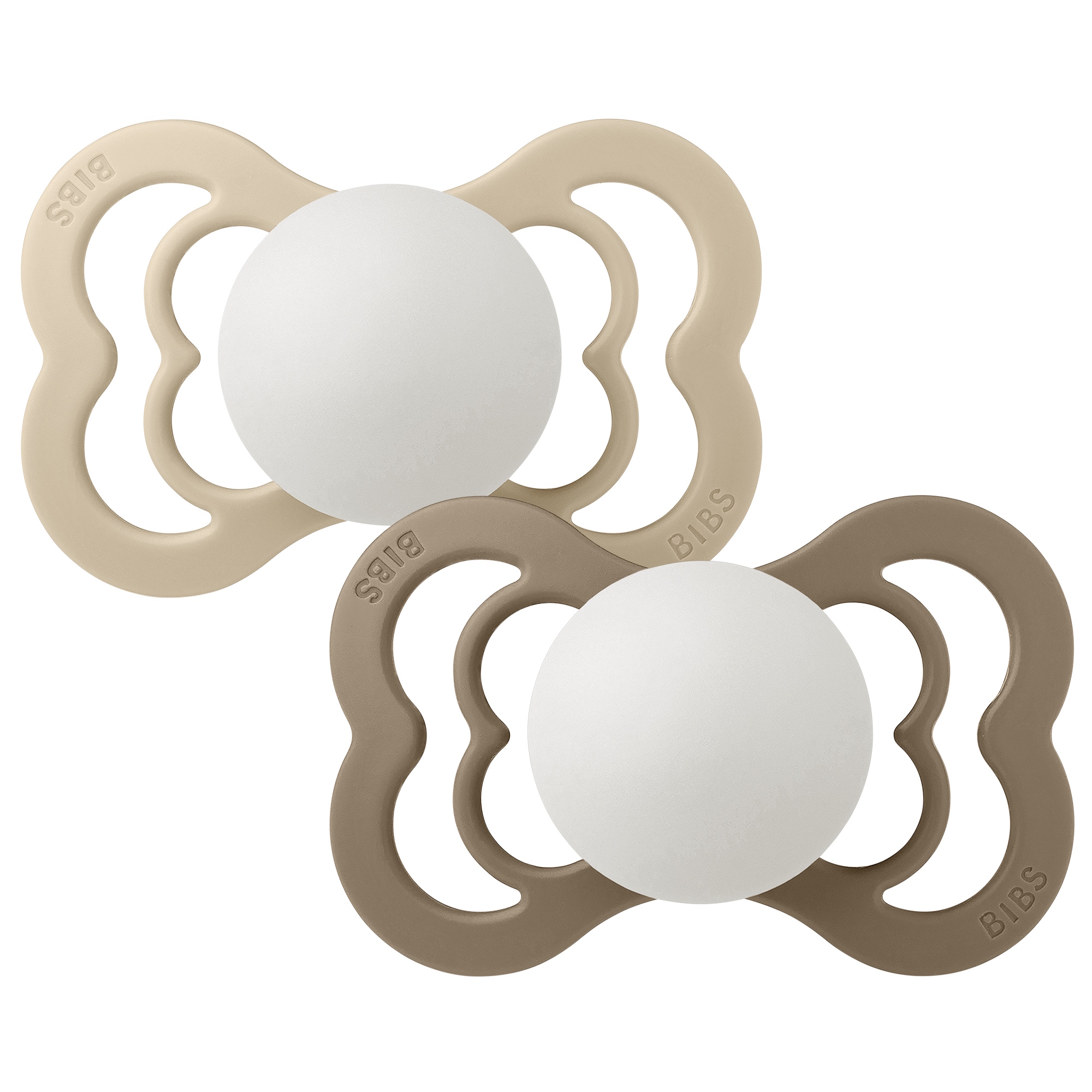 BIBS Pacifier Supreme 2 PACK Silicone Size 2 Vanilla Glow/Dark Oak Glow