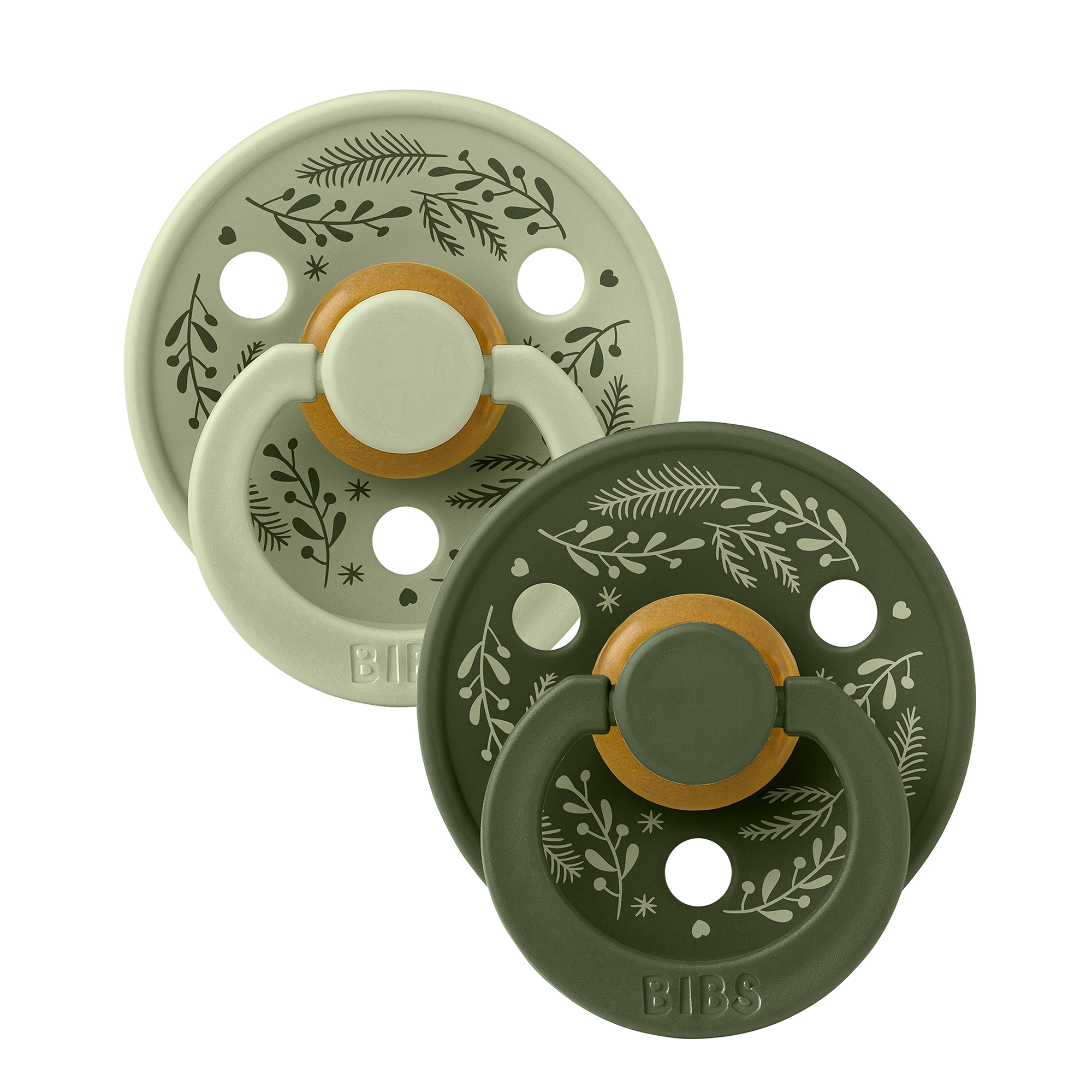 BIBS Pacifier Colour Holiday Leaf 2 PACK Latex Size 1 Sage/Hunter Green