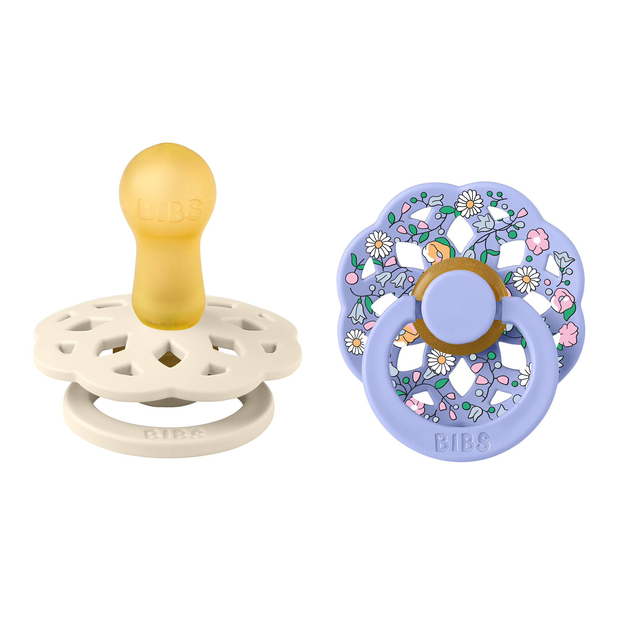 BIBS x Liberty Pacifier Boheme 2 PACK Chloe Meadow Latex Size 2 Ivory Mix