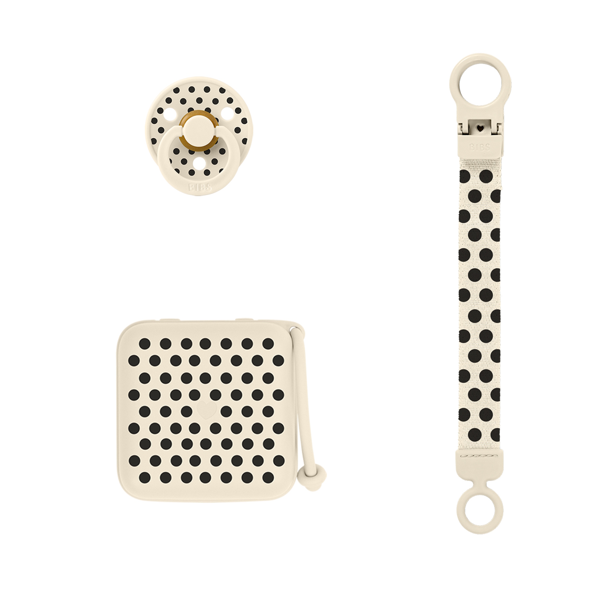 BIBS Gift Set Polka Soothe & Go Latex Size 2 Ivory Black