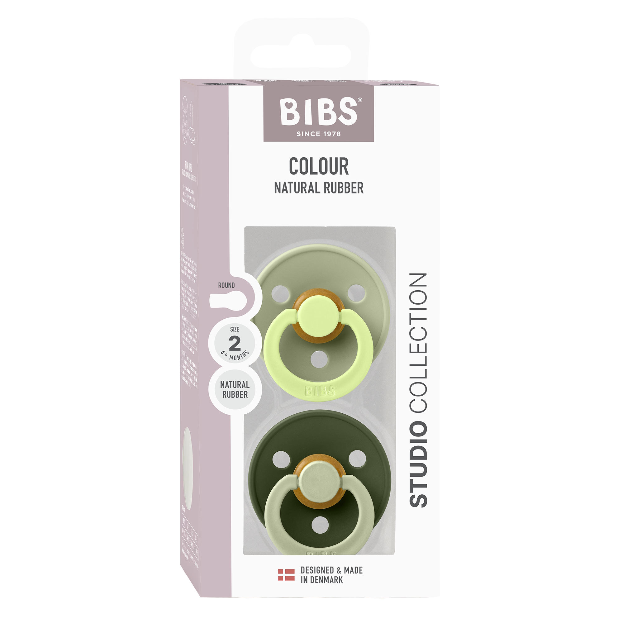 BIBS Pacifier Studio Colour 2 PACK Fusion Latex Size 2 Sage Hunter Green mix