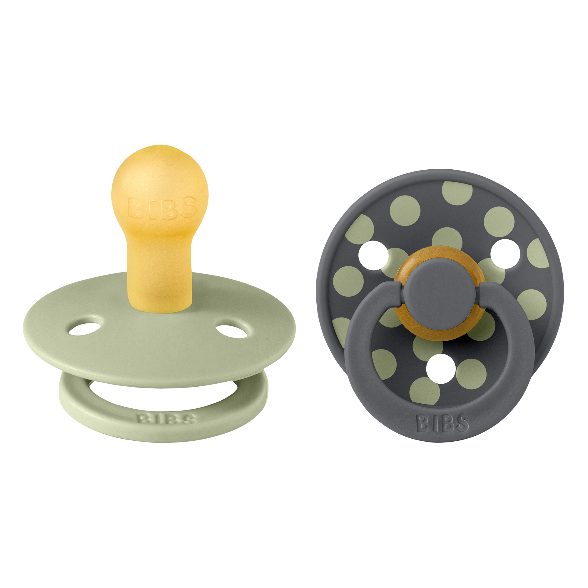 BIBS Pacifier Studio Colour 2 PACK Polka Latex Size 1 Sage/Iron