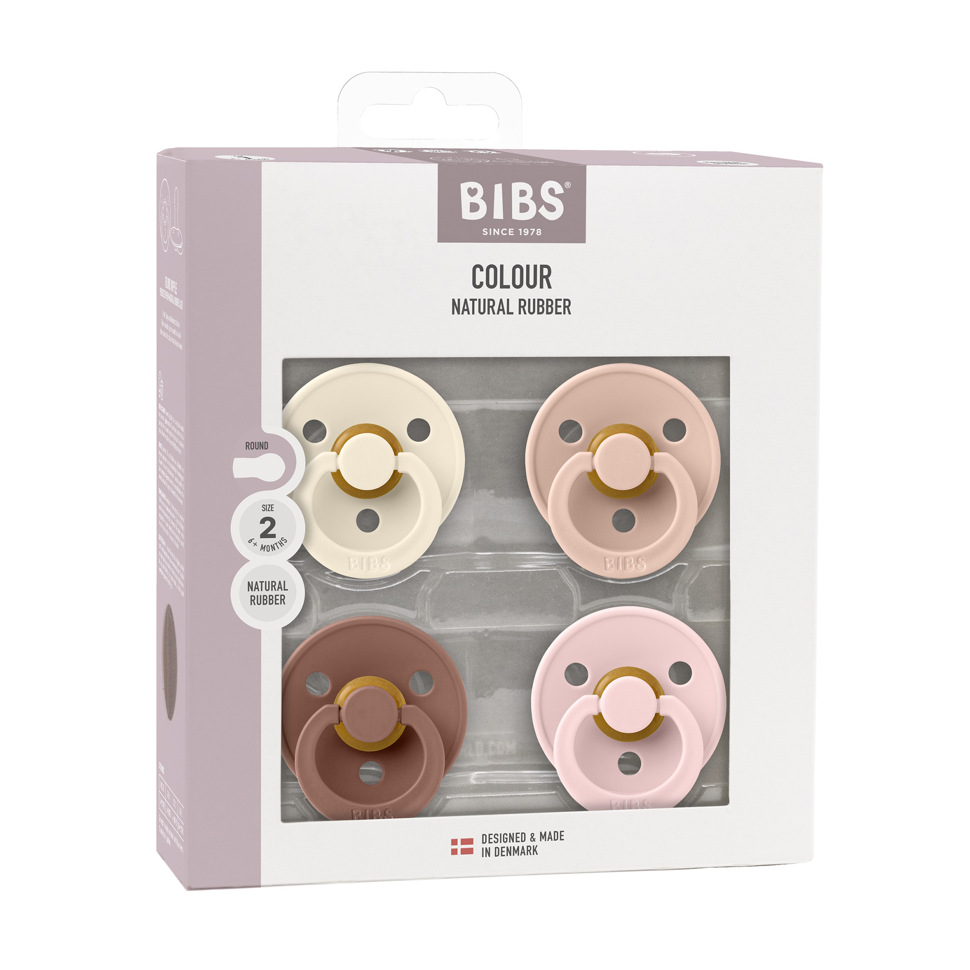 BIBS Pacifier Colour 4-pak Ivory/Blush/Woodchuck/Blossom Size 2