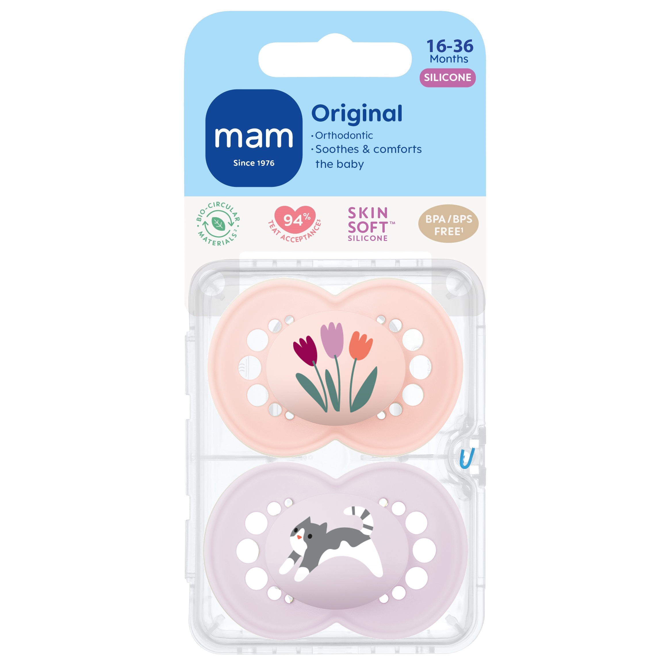 MAM Original 16-36m Silk 2p Box V Pink