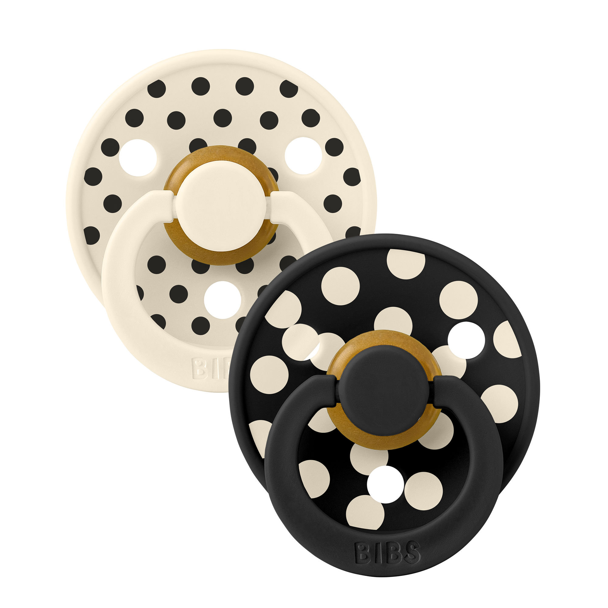 BIBS Pacifier Studio Colour 2 PACK Polka Latex Size 2 Ivory/Black