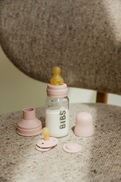 BIBS Baby Glass Bottle Complete Set Naturgummi Blush