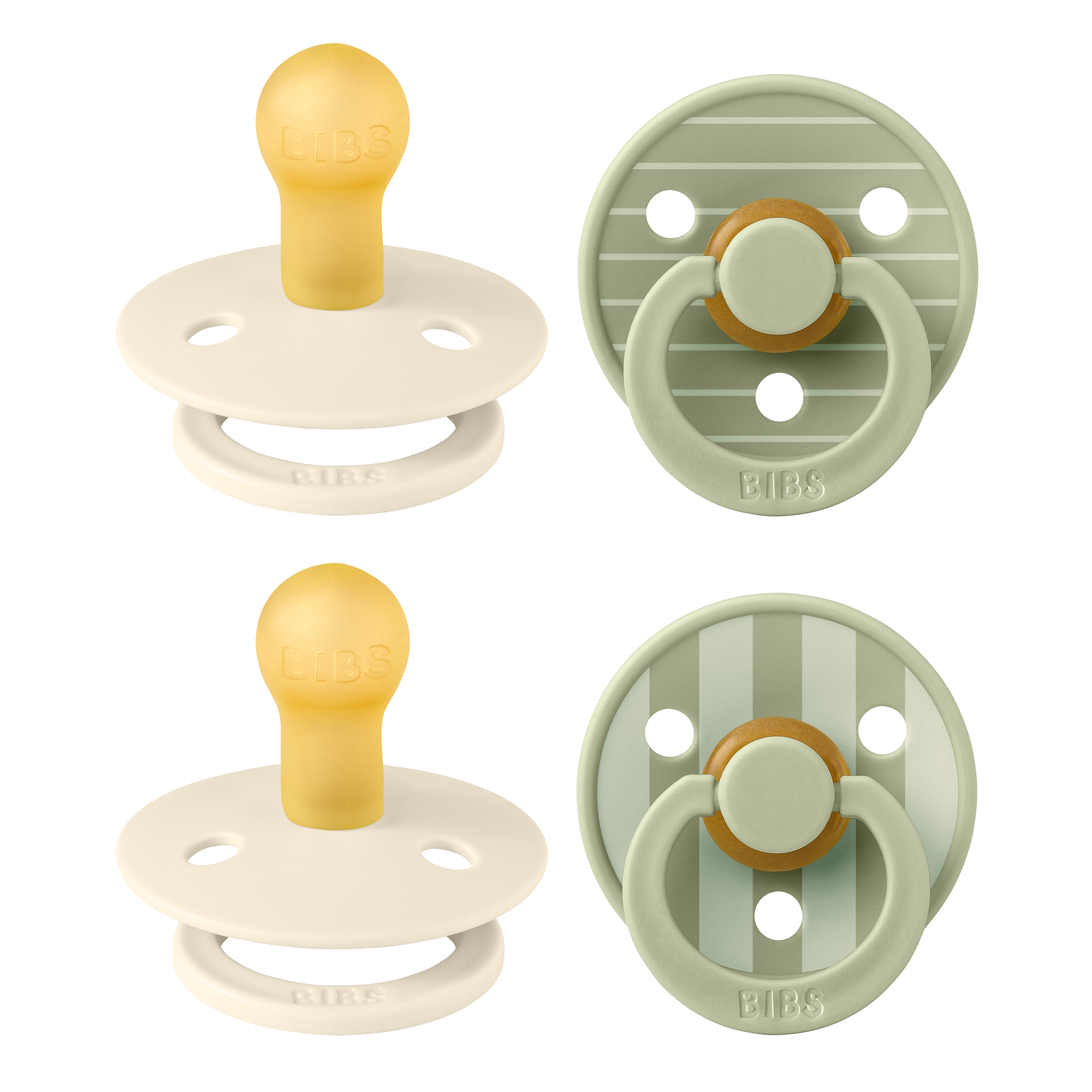 BIBS Pacifier Studio Colour 4 pack Latex Size 1 Pin Ivory Vanilla Mix/Pin Sage Mix