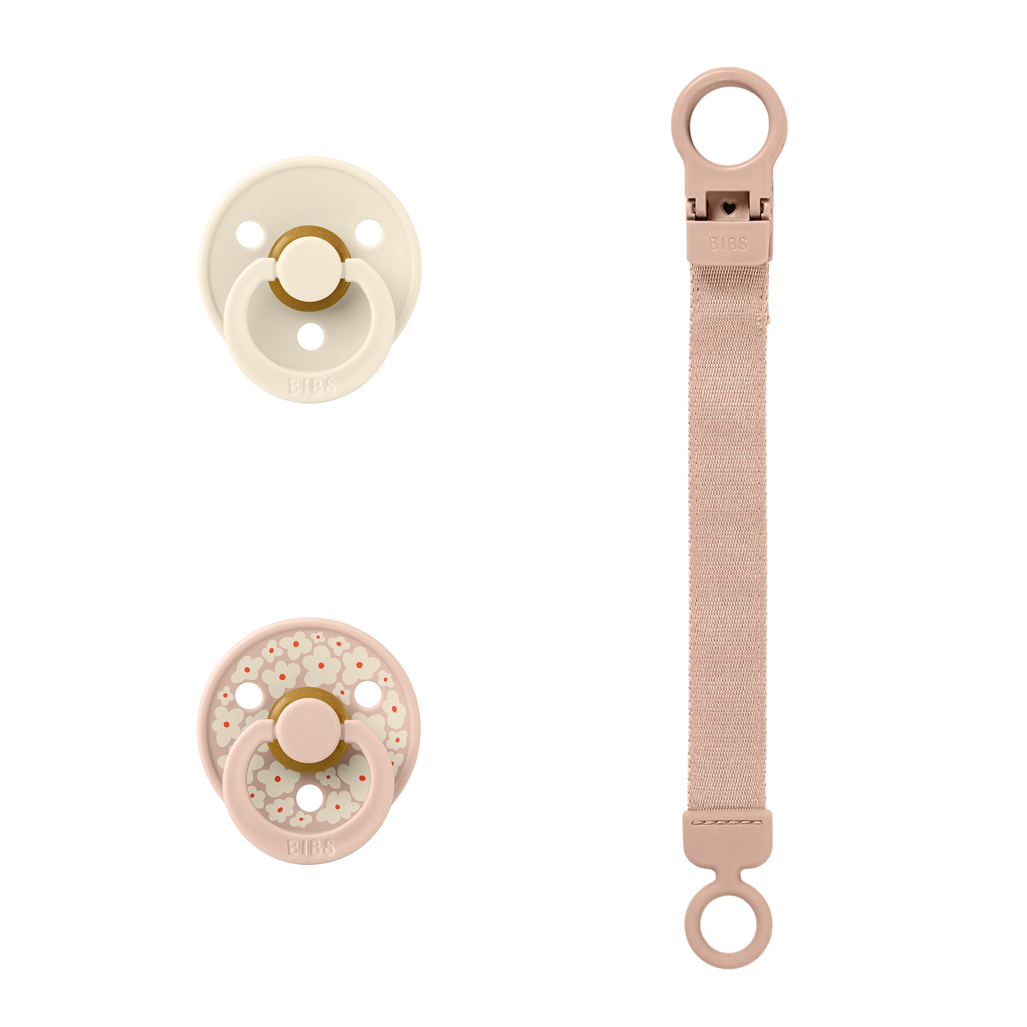 BIBS Colour Pacifier & Loop Clip Gift Set Latex Size 1 Blush
