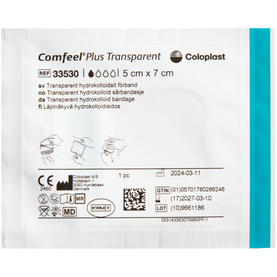 Comfeel Plus sårbandage Transparent 5x7 cm