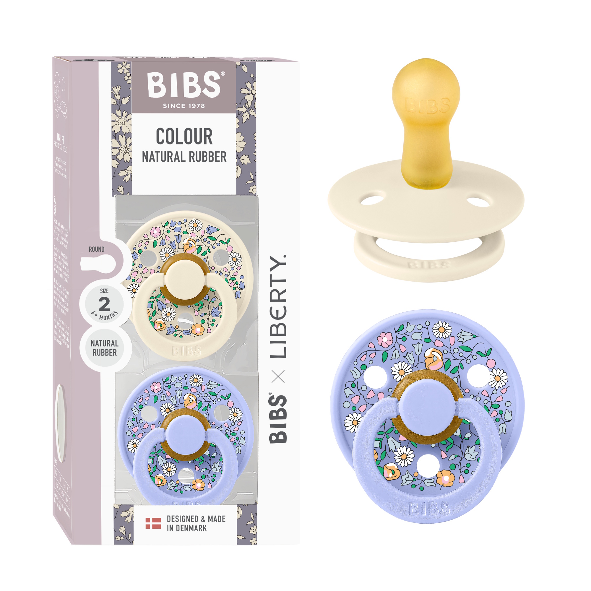 BIBS x Liberty Pacifier Colour 2 PACK Chloe Meadow Latex Size 2 Ivory Mix