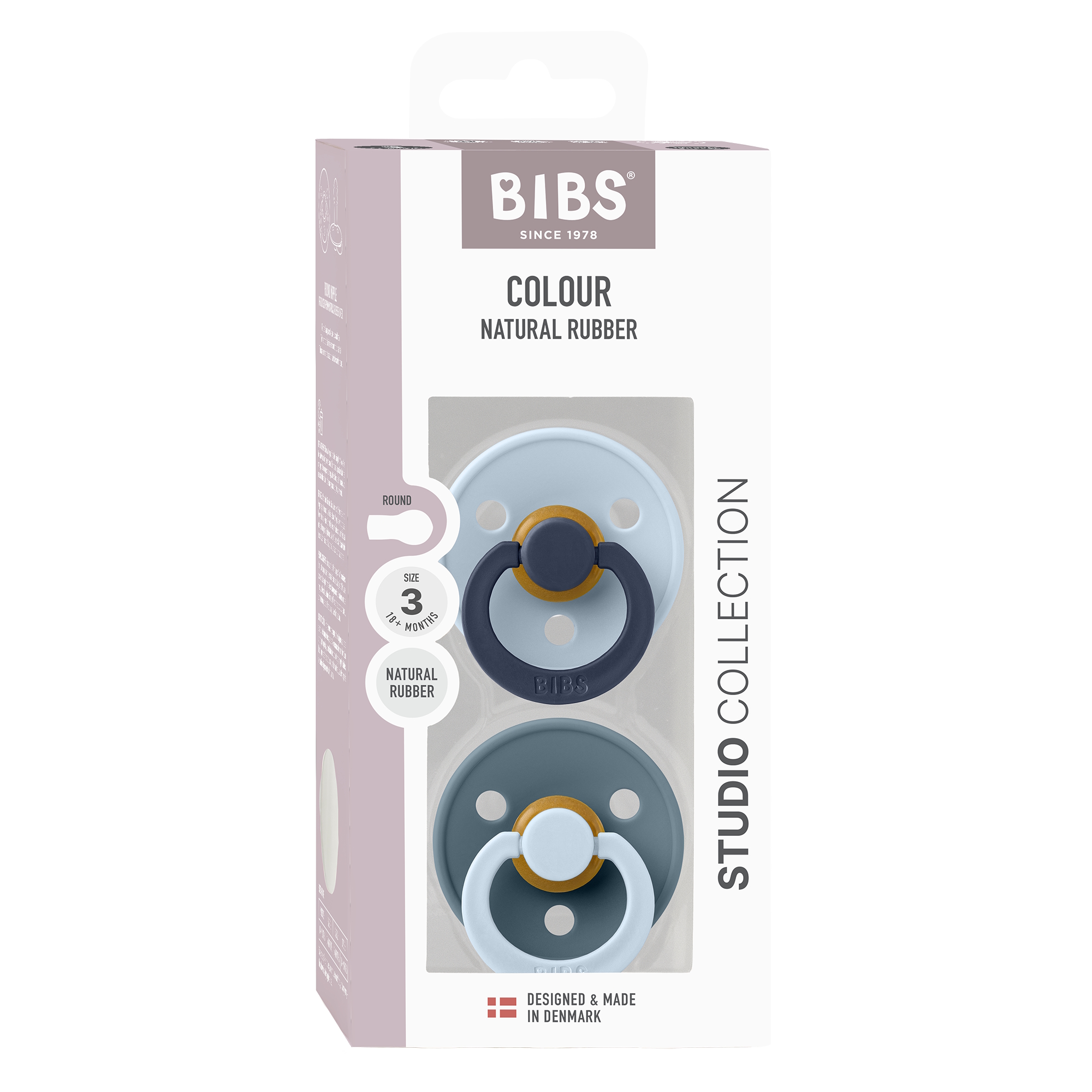 BIBS Pacifier Studio Colour 2 PACK Fusion Latex Size 3 Baby Blue Petrol mix