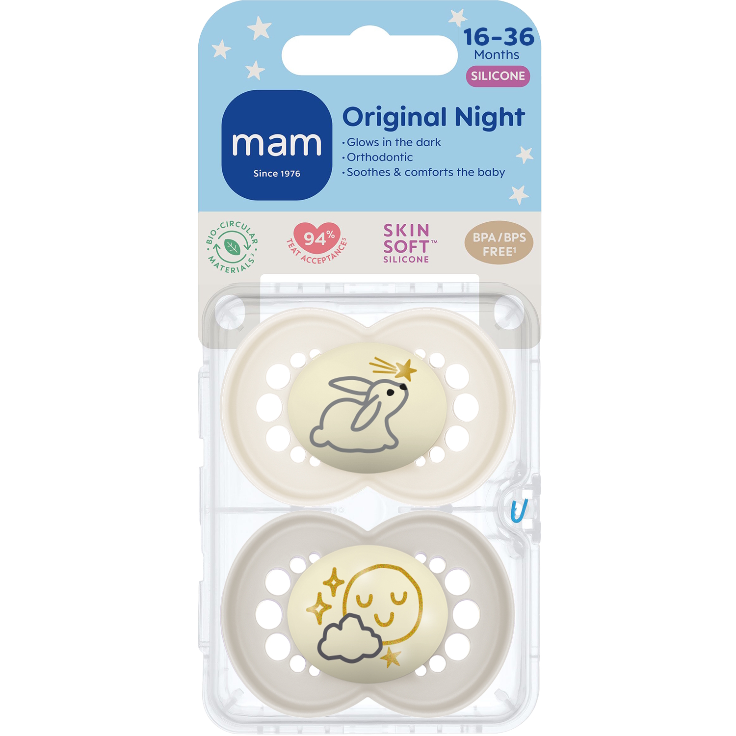 MAM Orig Night 16-36m Silk 2p Box V Neutral