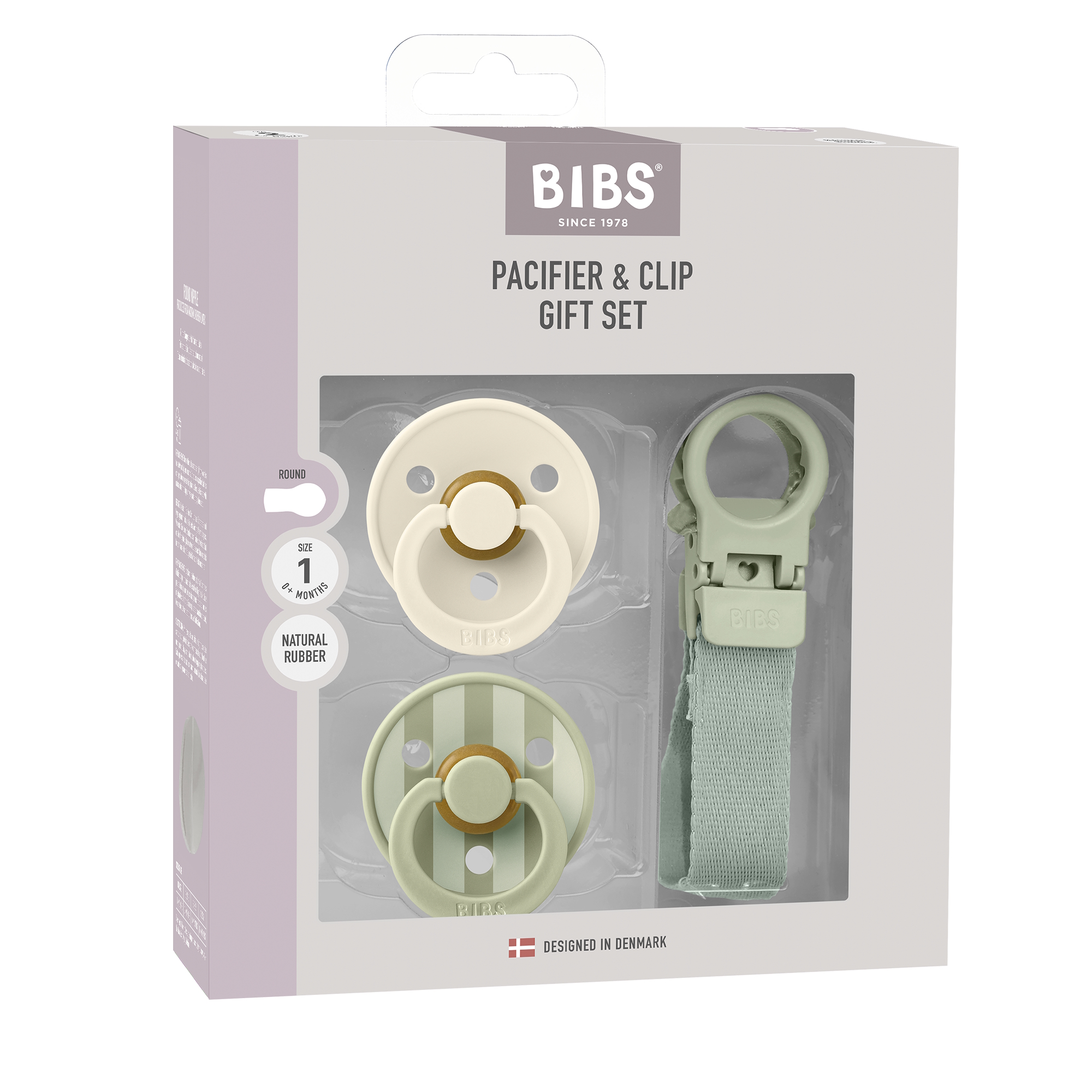 BIBS Colour Pacifier & Loop Clip Gift Set Latex Size 1 Sage