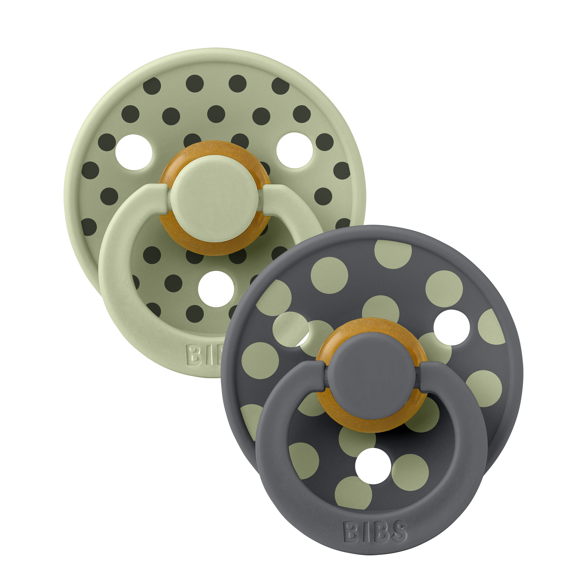 BIBS Pacifier Studio Colour 2 PACK Polka Latex Size 2 Sage/Iron