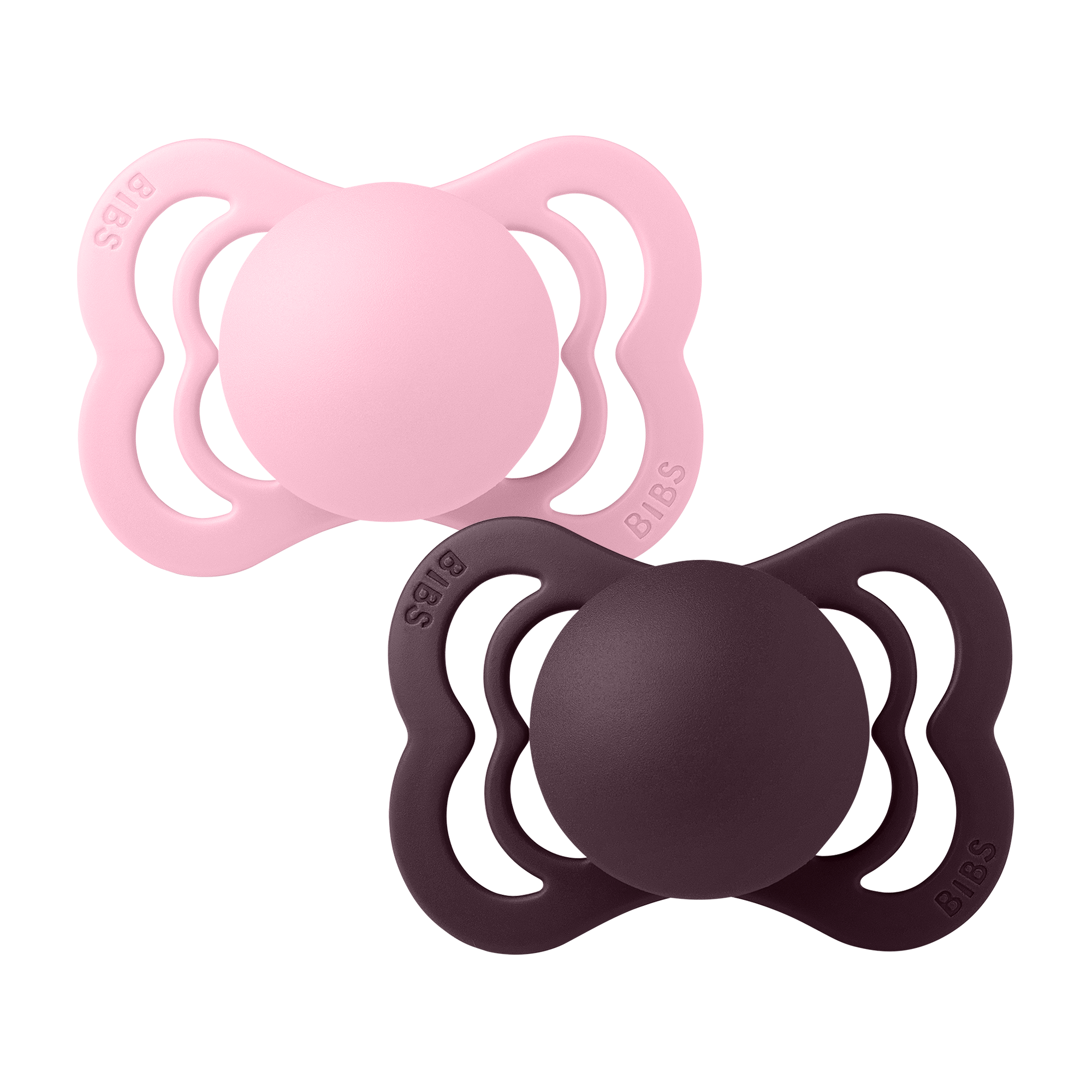 BIBS Pacifier Supreme 2 PACK Silicone Size 1 Baby Pink/Plum