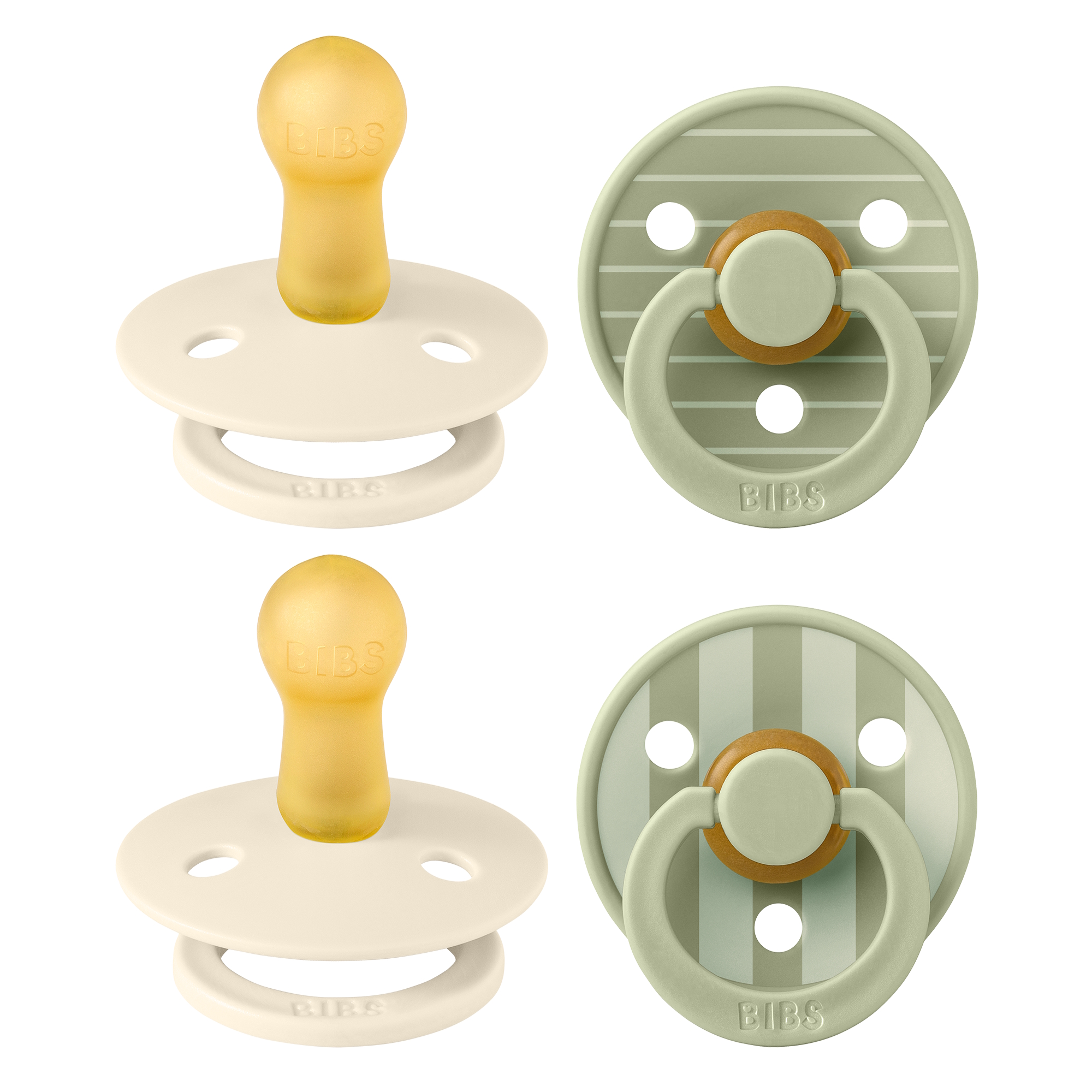 BIBS Pacifier Studio Colour 4 pack Latex Size 2 Pin Ivory Vanilla Mix/Pin Sage Mix