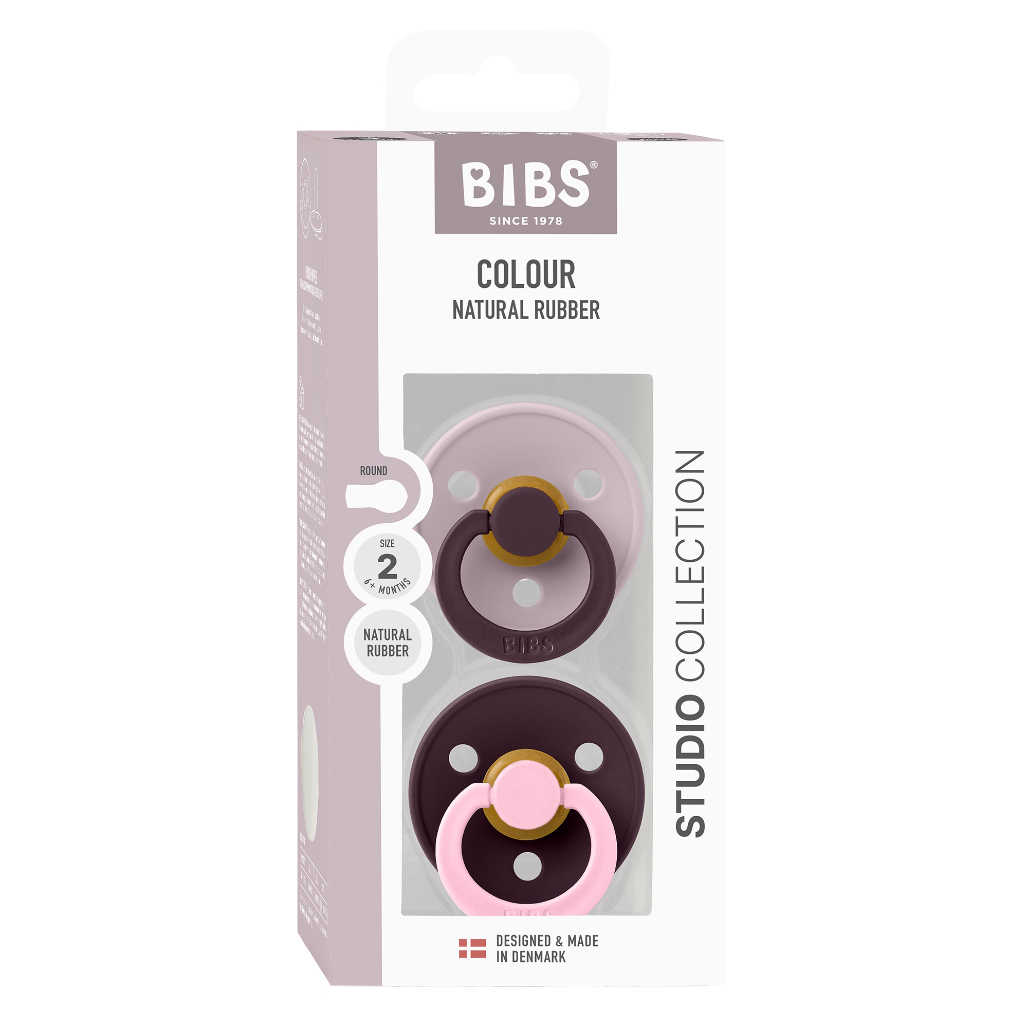 BIBS Pacifier Studio Colour 2 PACK Fusion Latex Size 2 Dusky Lilac Plum mix