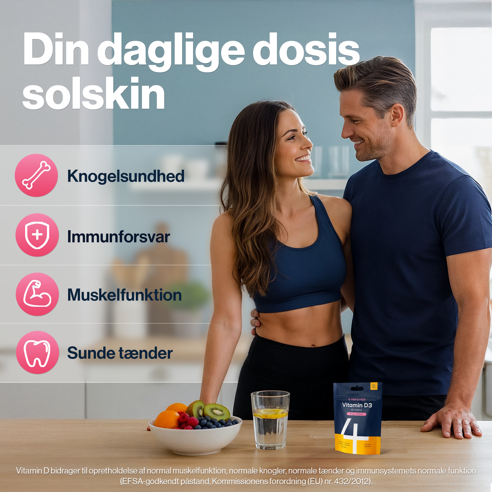 4 HIM & HER D Vitamin 50 µg (2000 IU) - Vitamin D3 Tilskud