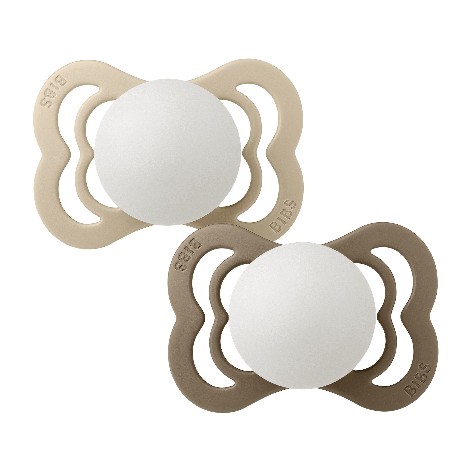 BIBS Pacifier Supreme 2 PACK Silicone Size 1 Vanilla Glow/Dark Oak Glow