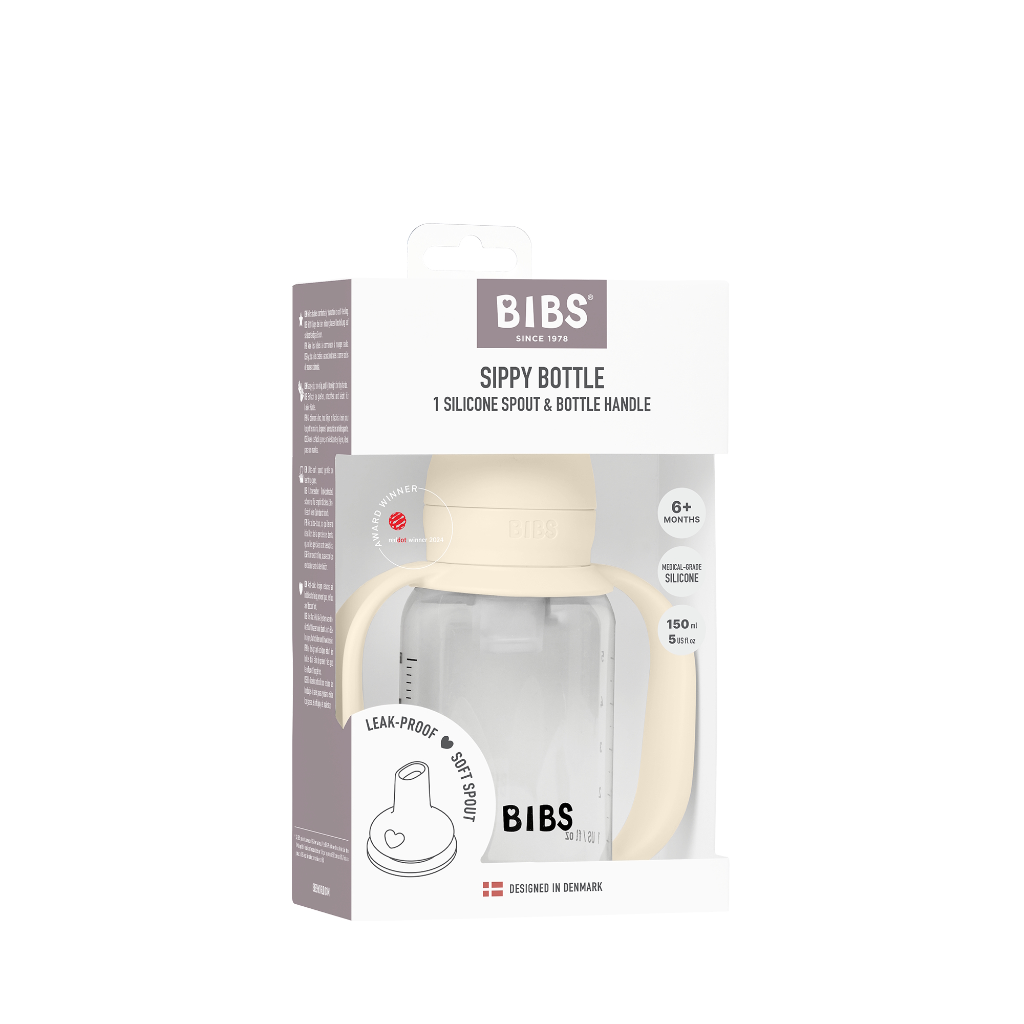 BIBS Baby Sippy Bottle Spout Silicone 1 pack 150 ml Ivory