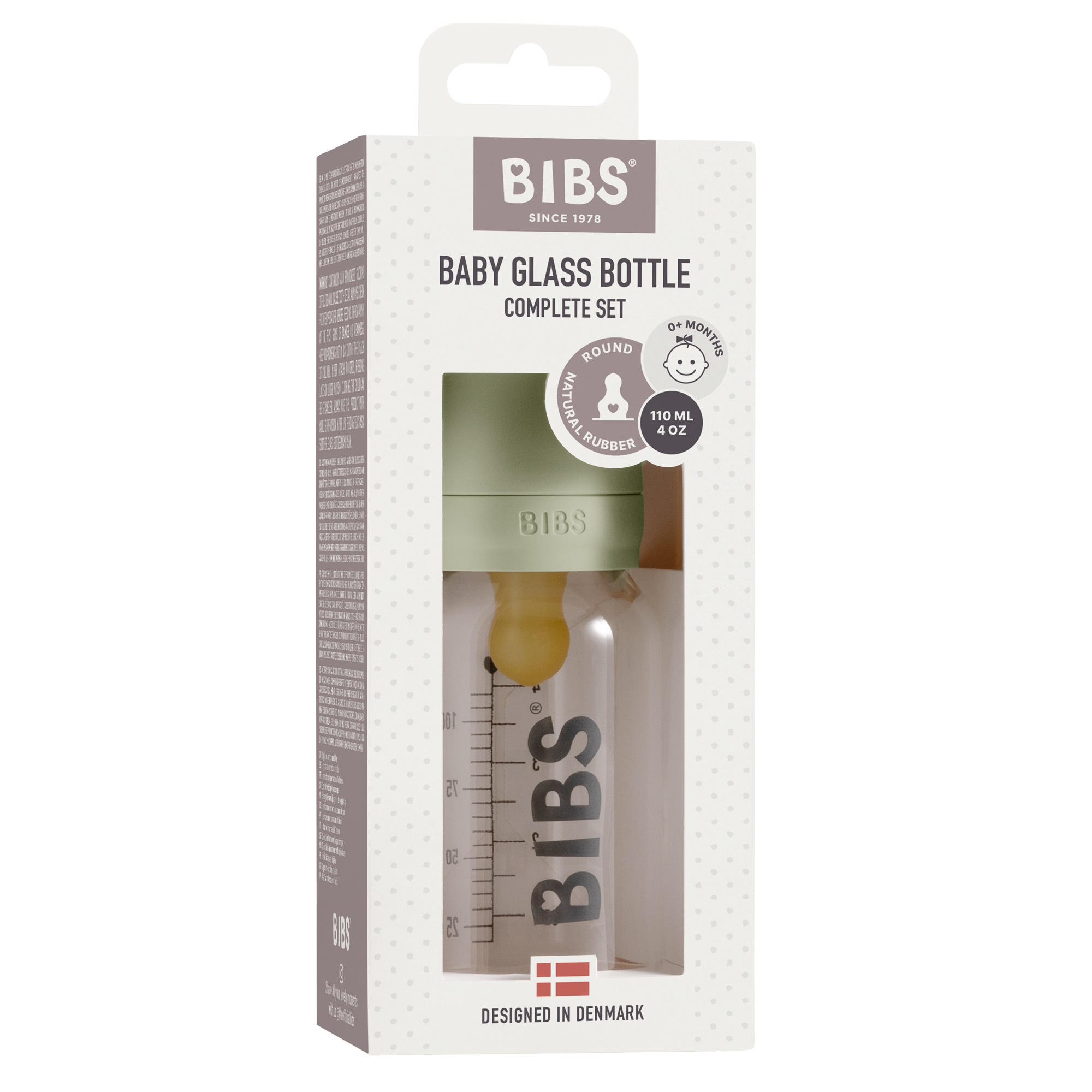 BIBS Baby Glass Bottle Complete Set Naturgummi Sage