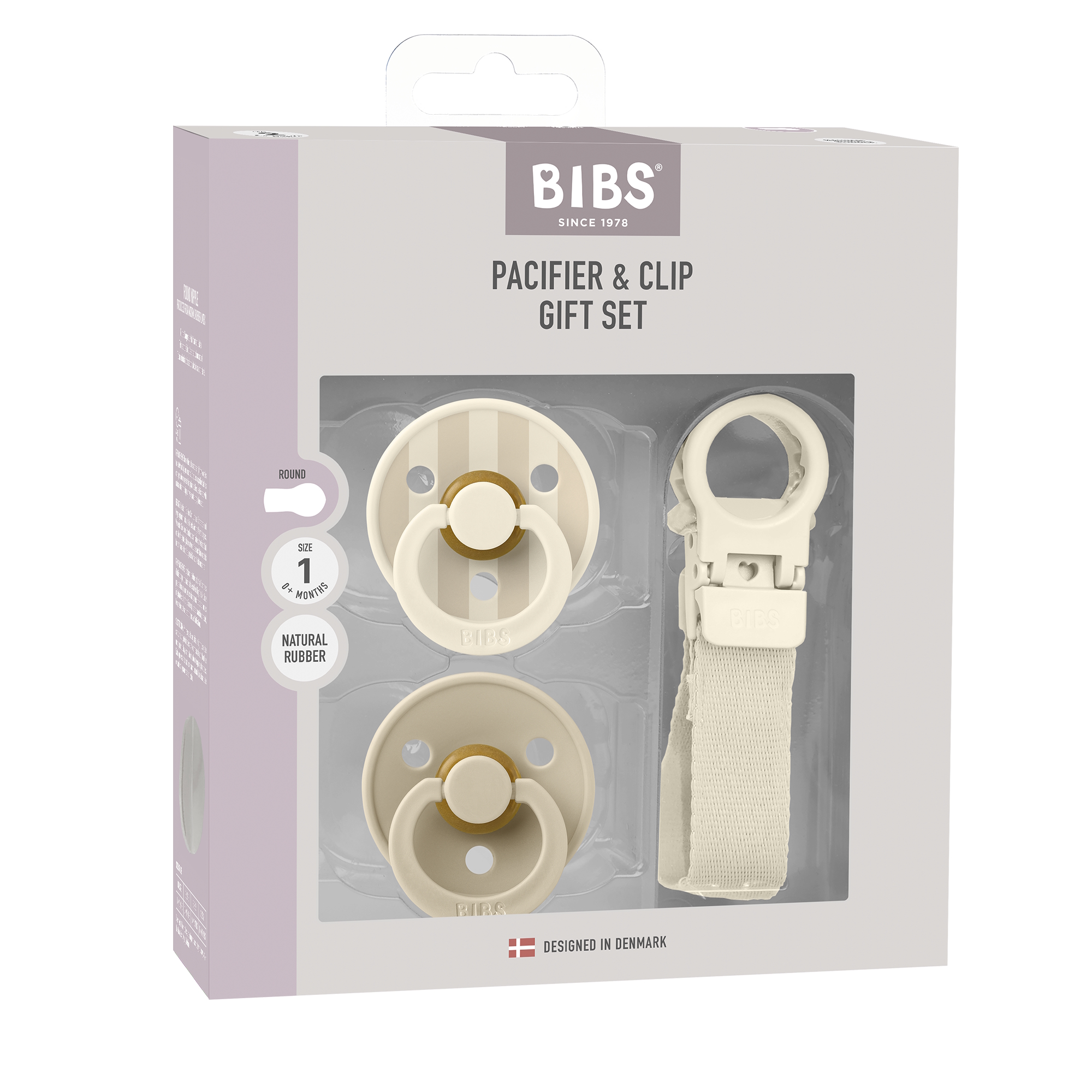 BIBS Colour Pacifier & Loop Clip Gift Set Latex Size 1 Ivory