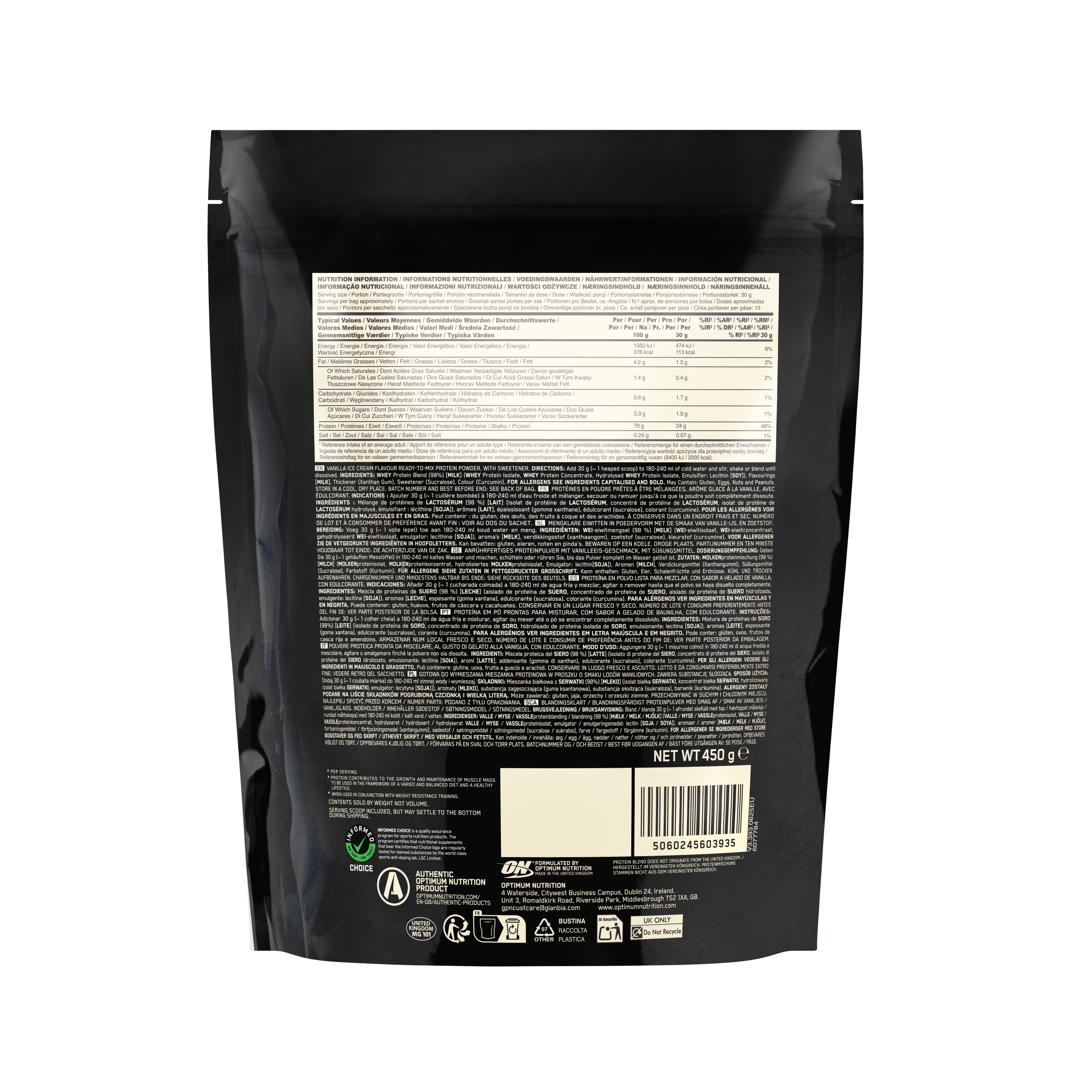 Optimum Nutrition Gold Standard 100% Vanilla Ice Cream 450g.