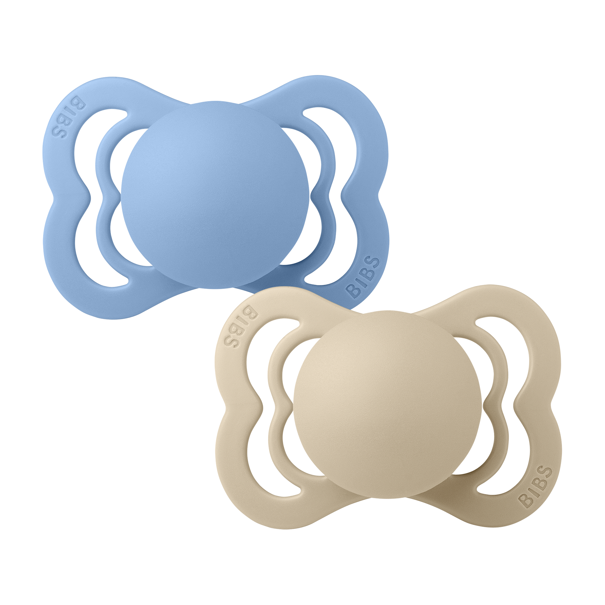BIBS Pacifier Supreme 2 PACK Silicone Size 1 Vanilla/Sky Blue