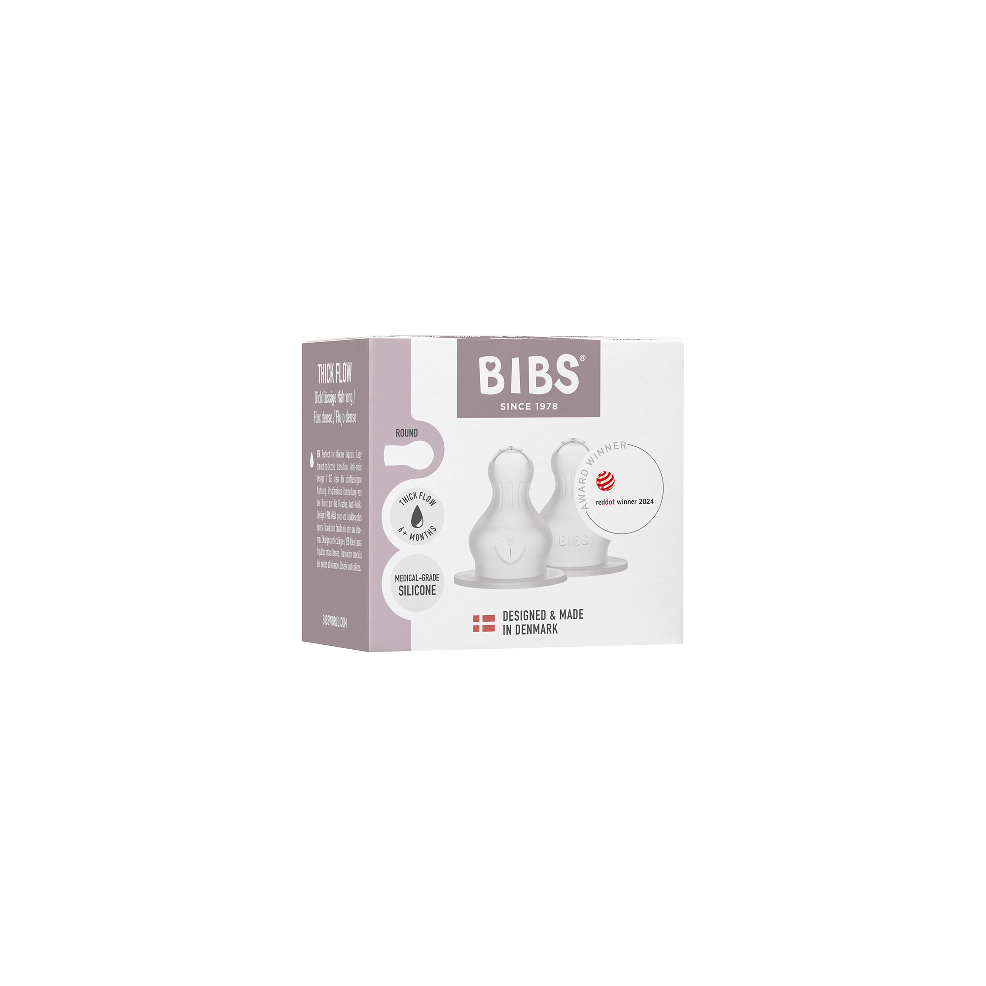 BIBS Baby Bottle Nipple Round Silicone 2 pack Thick Flow