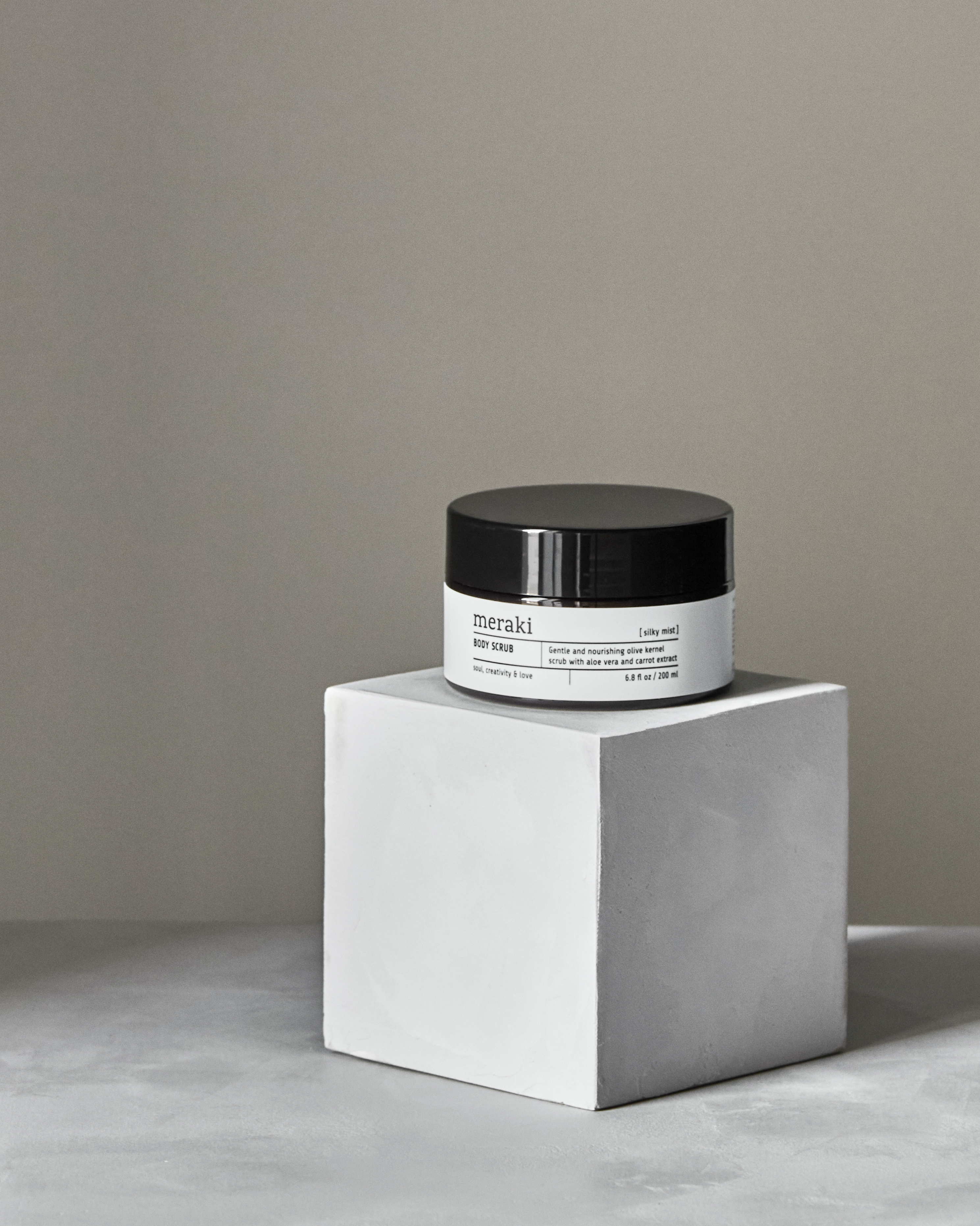 Meraki Olive Body Scrub, Silky Mist