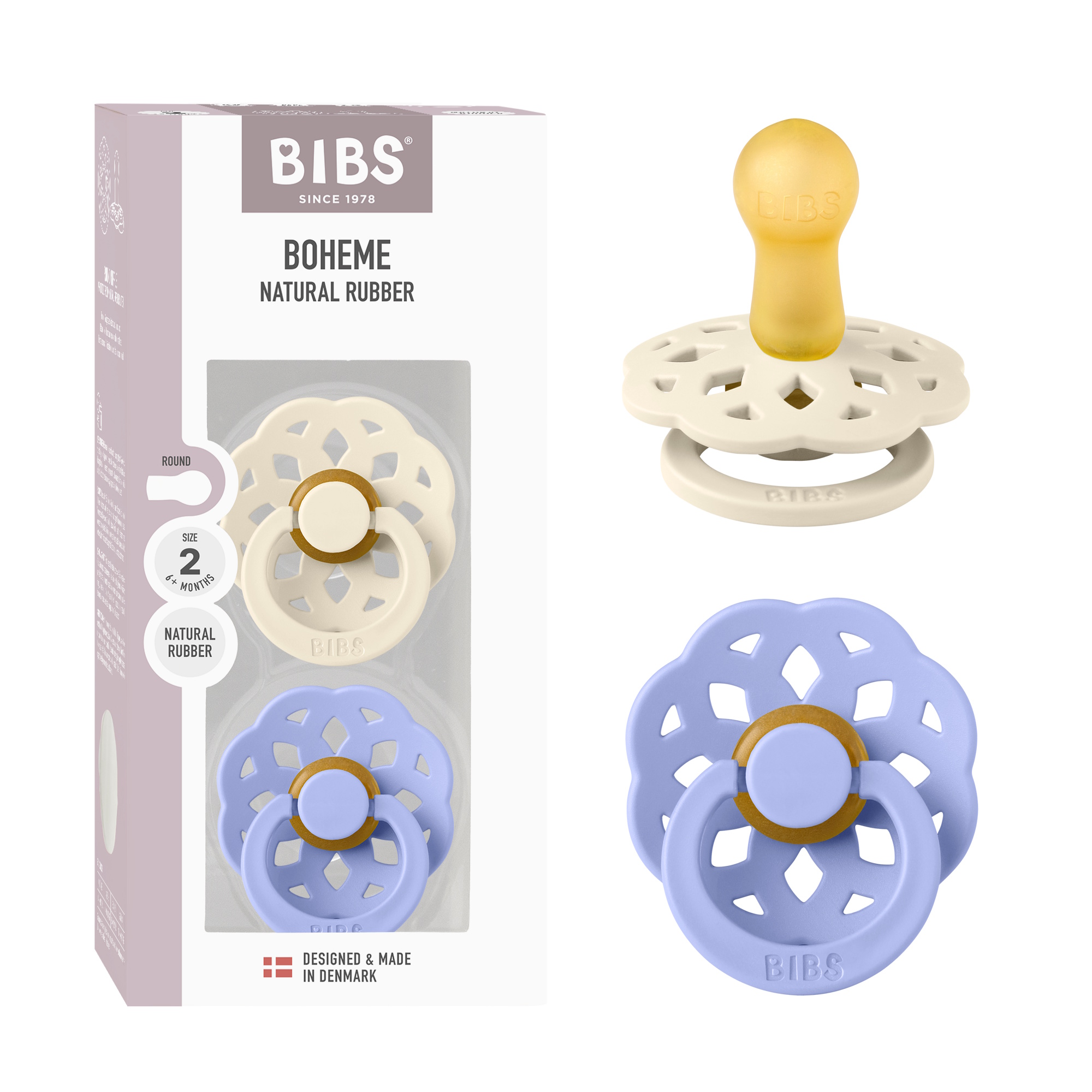 BIBS Pacifier Boheme 2 PACK Latex Size 2 Ivory/Hush